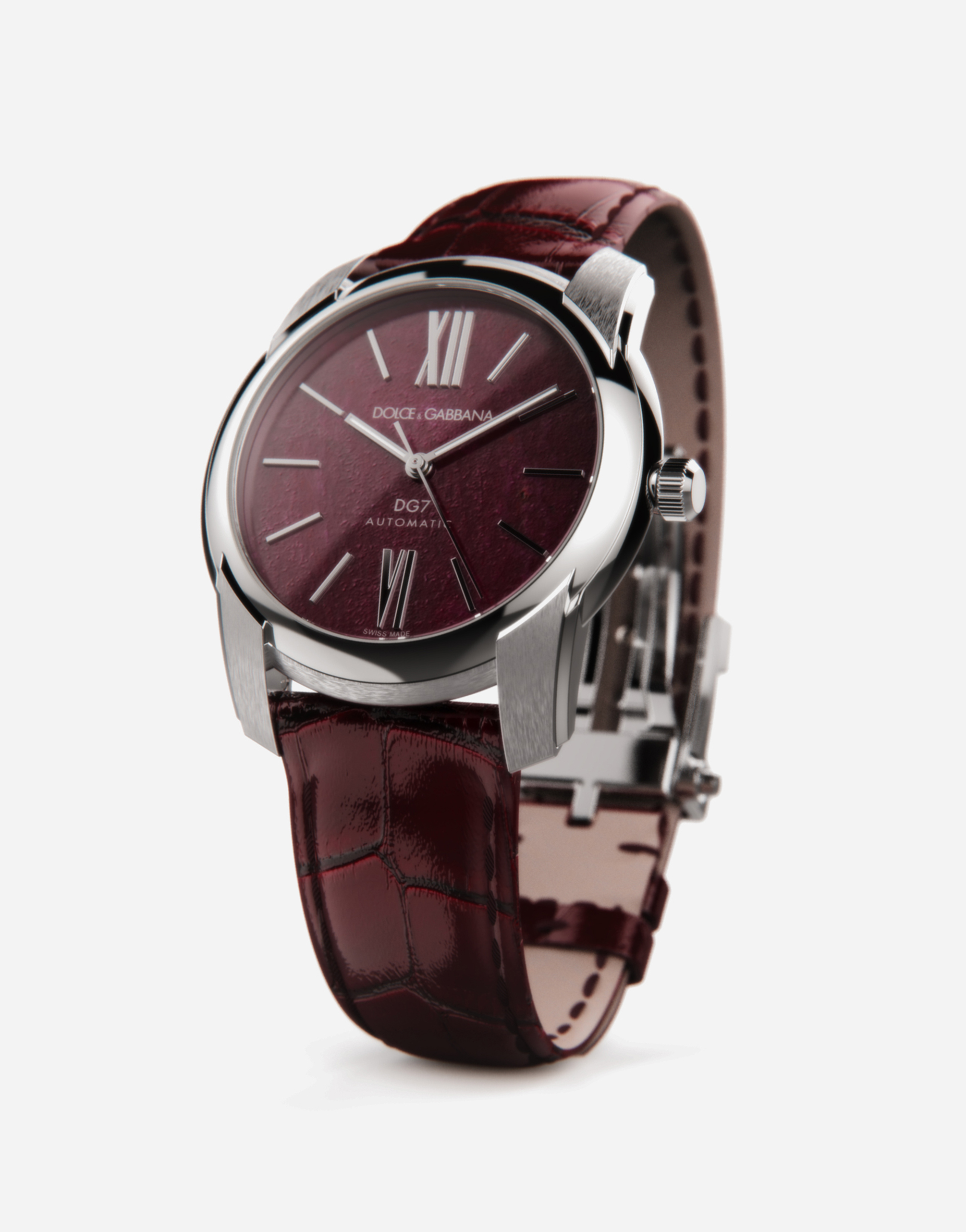 Shop Dolce & Gabbana Dg7 Watch In Steel With Ruby In Burgundy