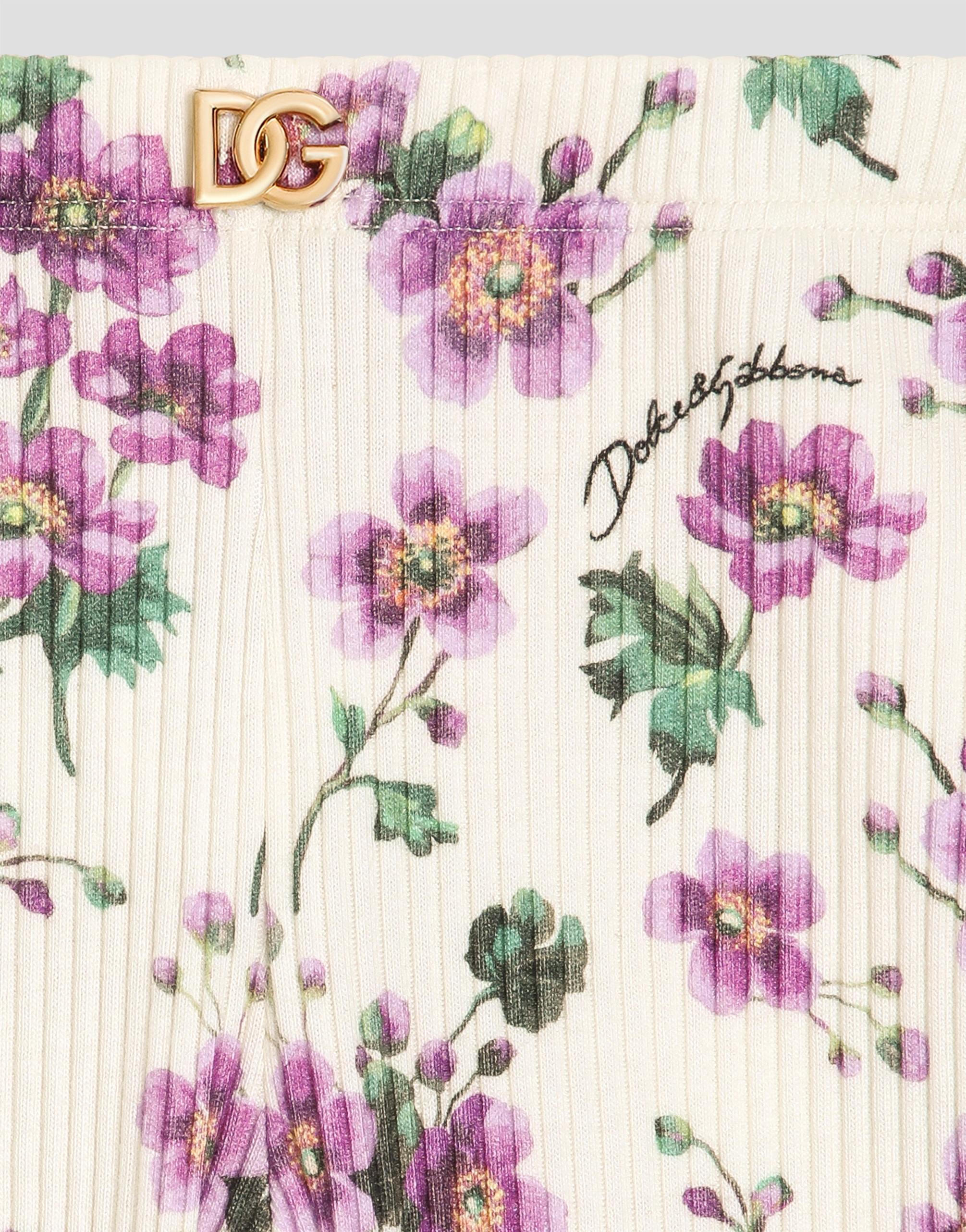 Violets-print ribbed trousers