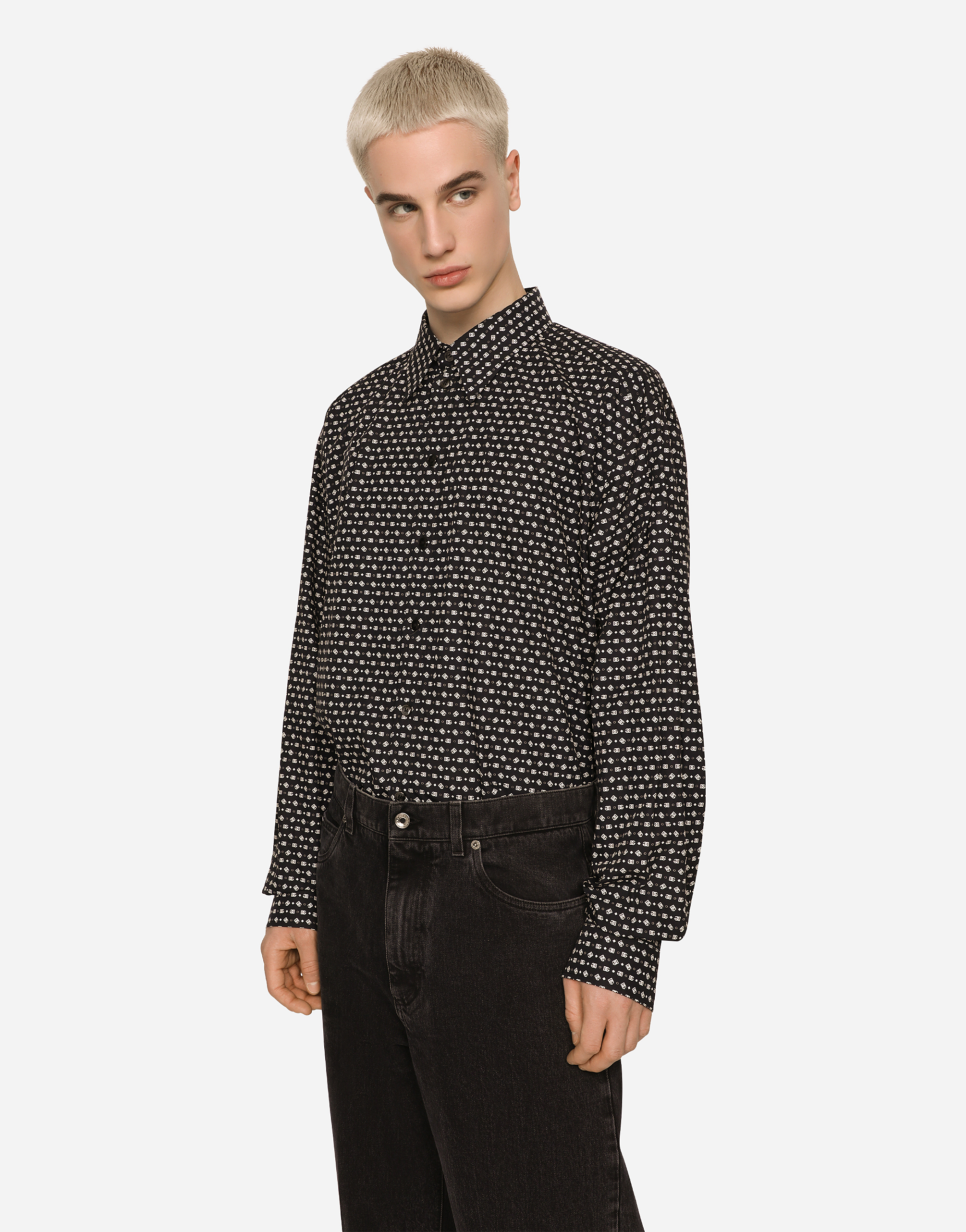 DOLCE & GABBANA OVERSIZE POPLIN SHIRT WITH DG LOGO PRINT