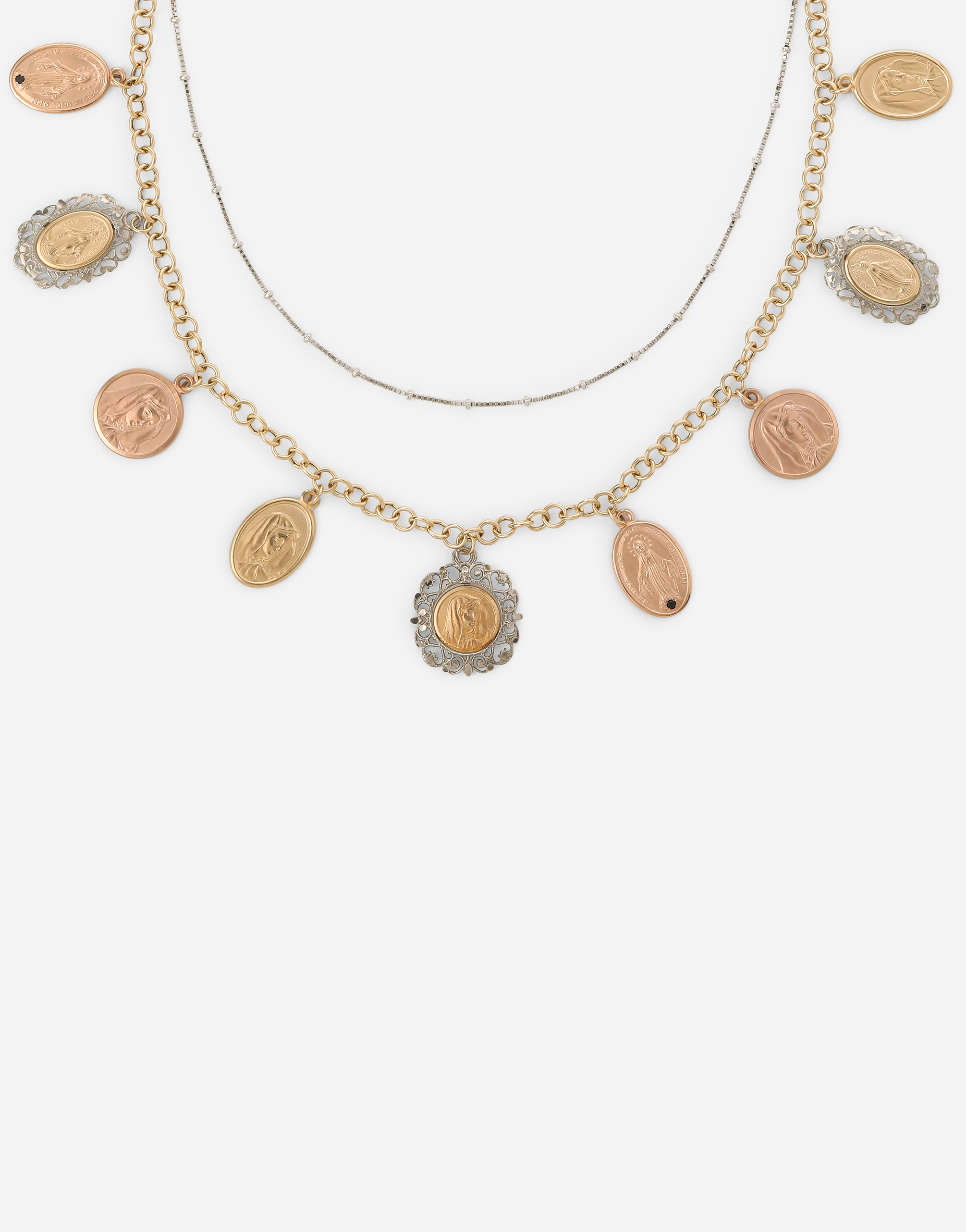 DOLCE & GABBANA SICILY NECKLACE IN YELLOW, RED AND WHITE 18KT GOLD WITH MEDALS
