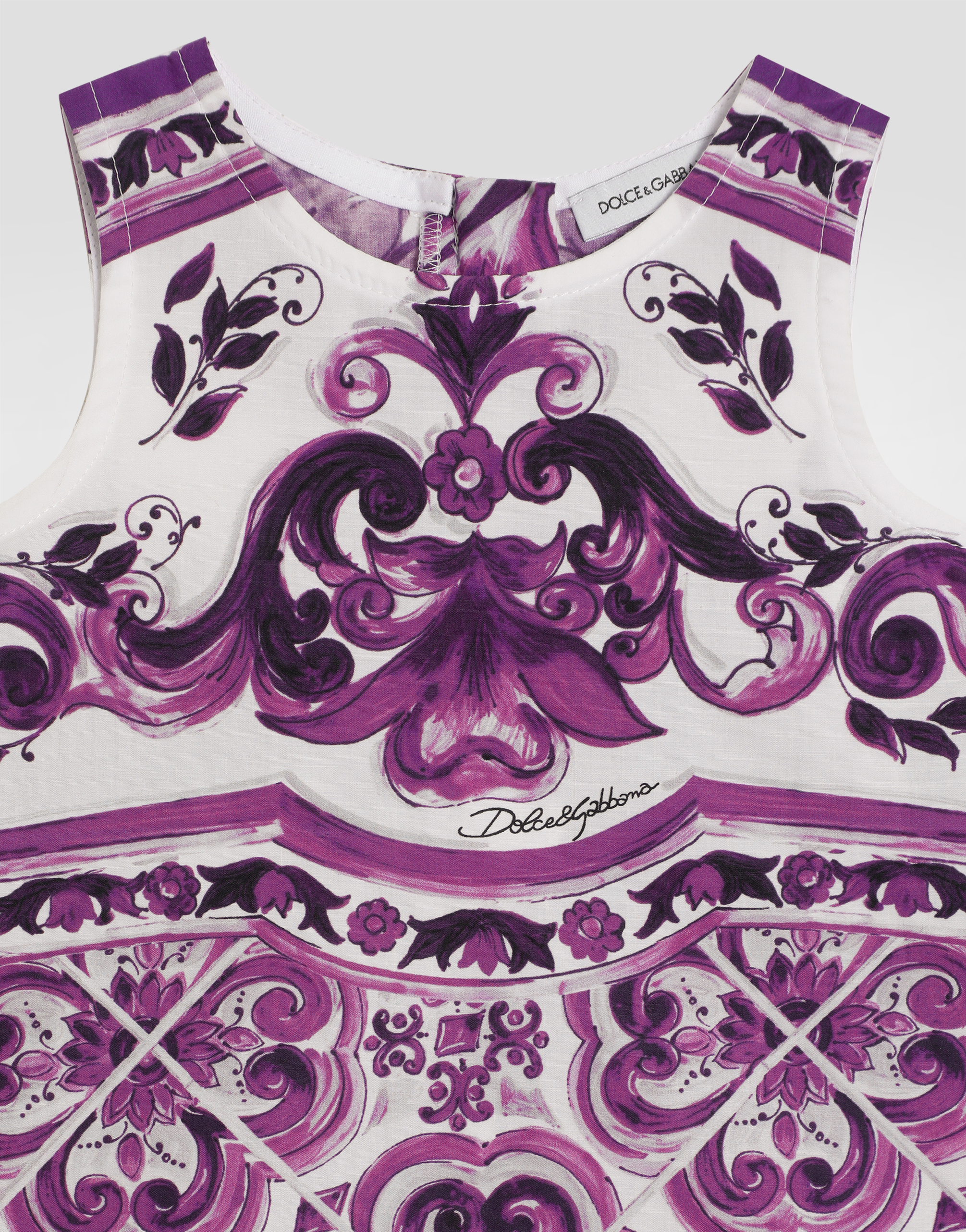 Majolica-print sleeveless cotton poplin dress
