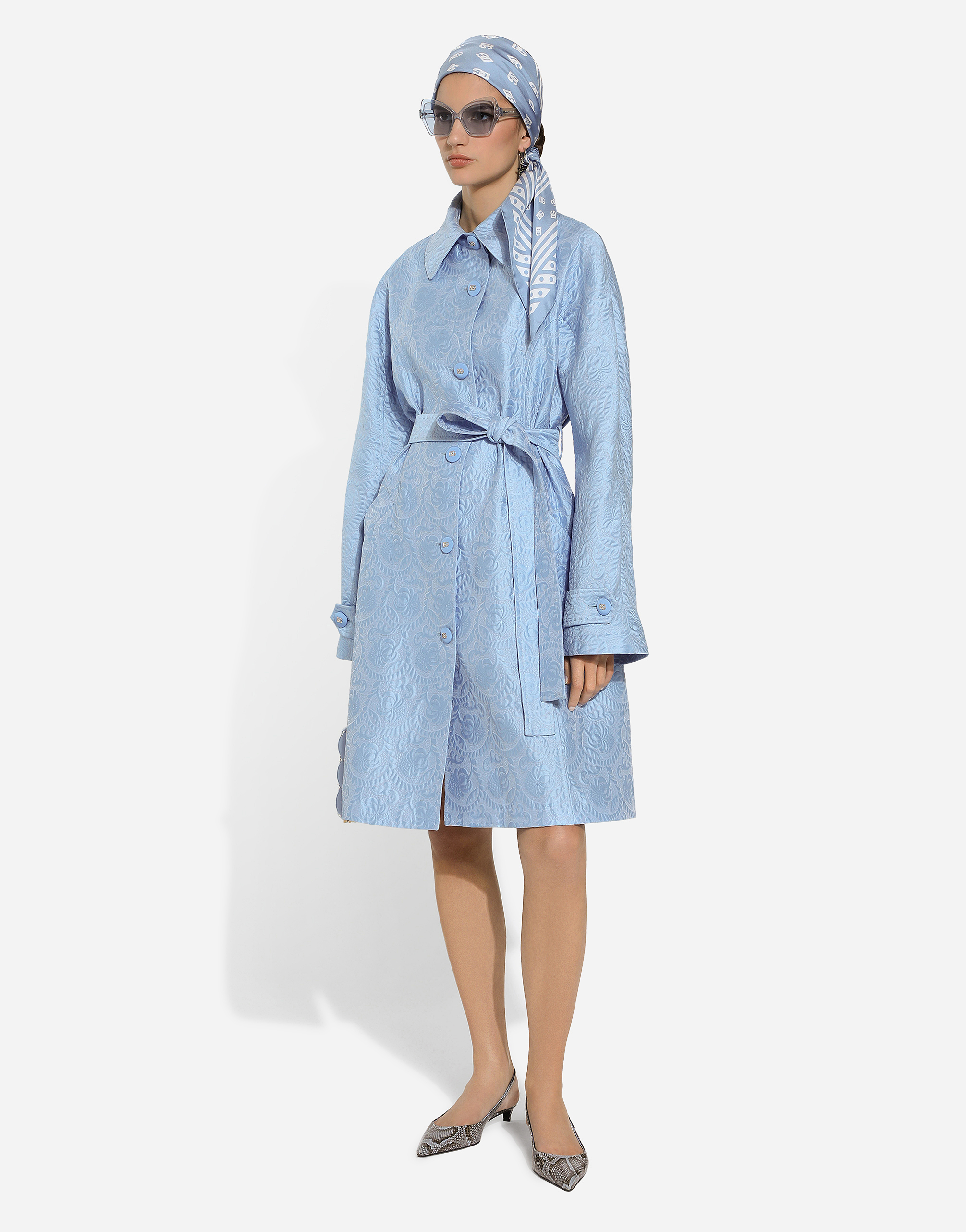 Dolce & Gabbana Quilted Floral Jacquard Trench Coat In Purple