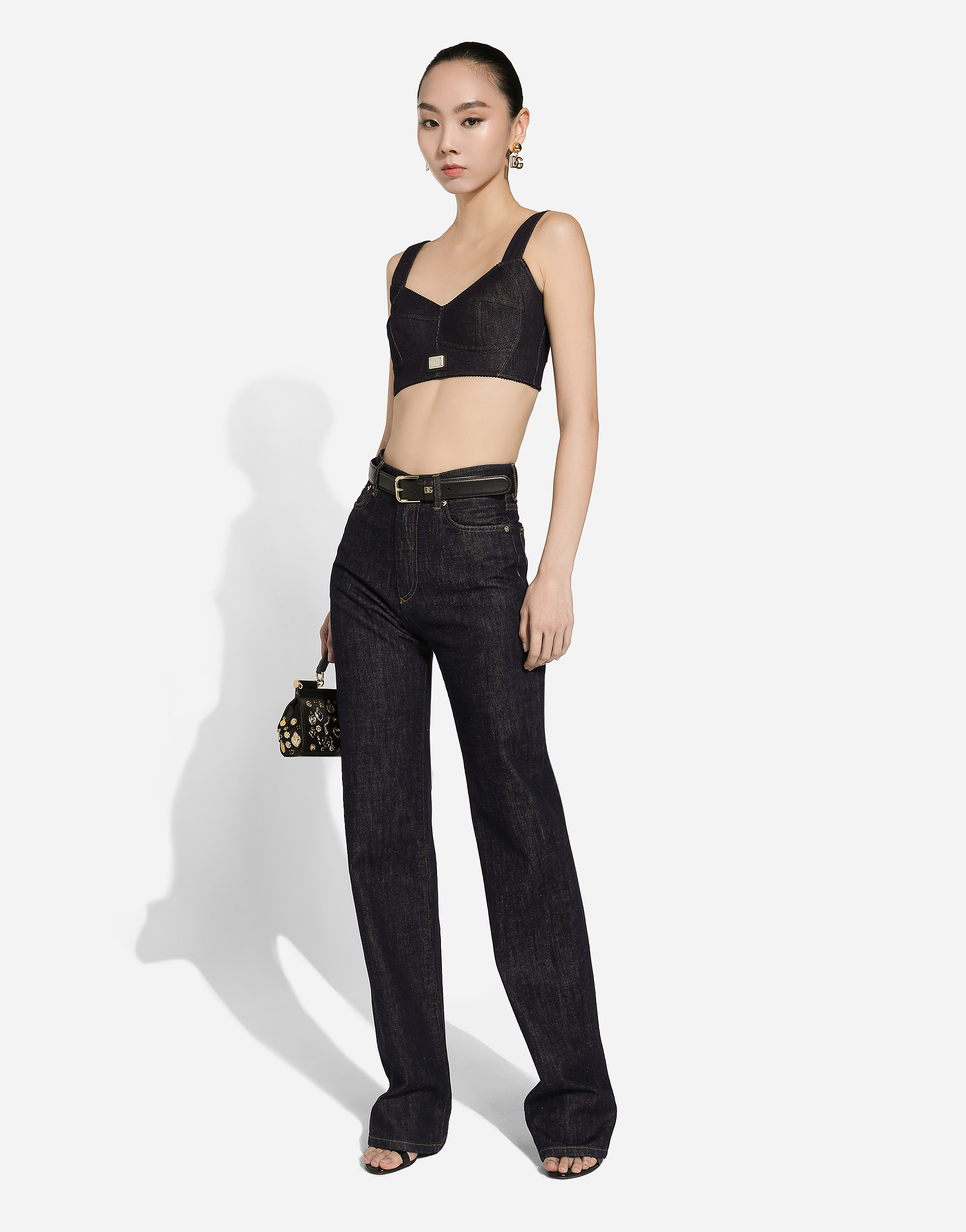Dolce & Gabbana Cotton Denim Corset Bralette Top In Multicolor