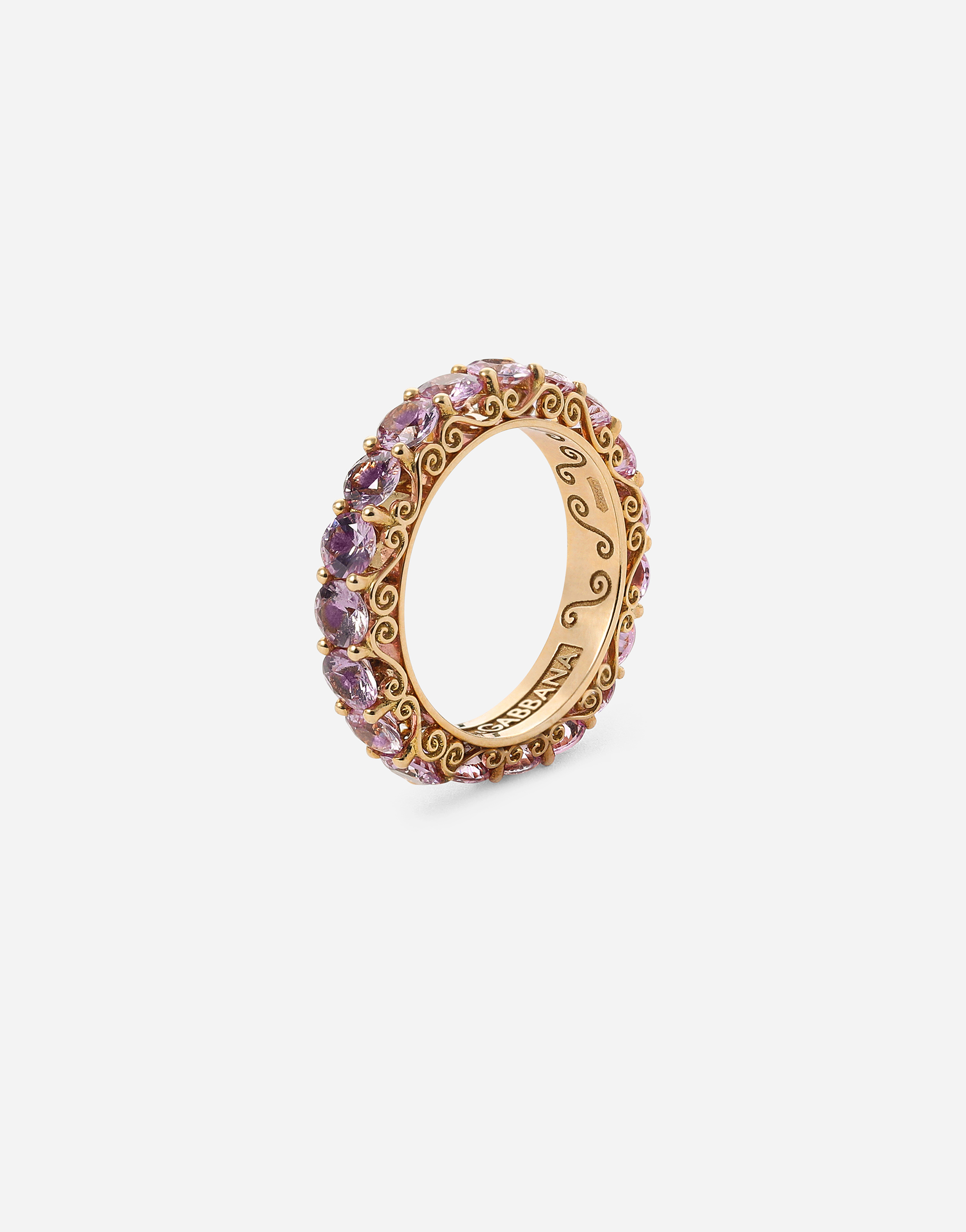 DOLCE & GABBANA HERITAGE BAND RING IN YELLOW 18KT GOLD WITH PINK SAPPHIRES