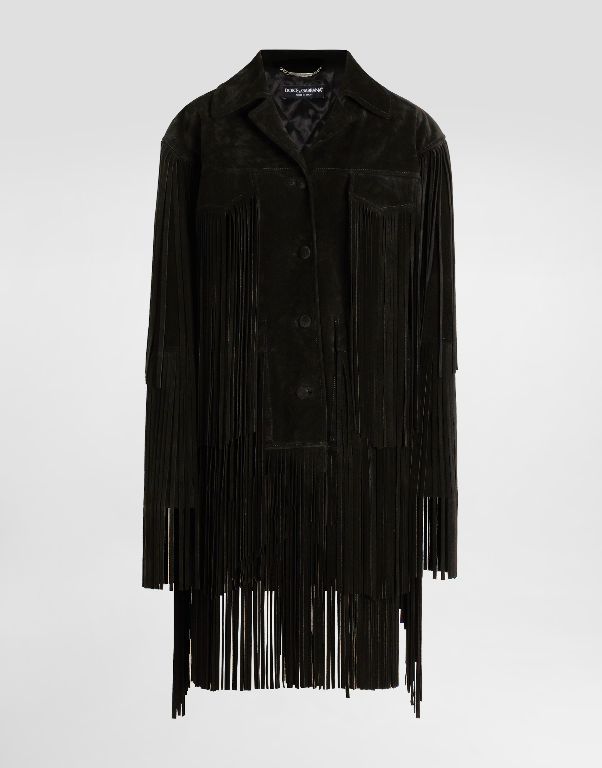 Dolce & Gabbana Pleated Fringe Coat In Black