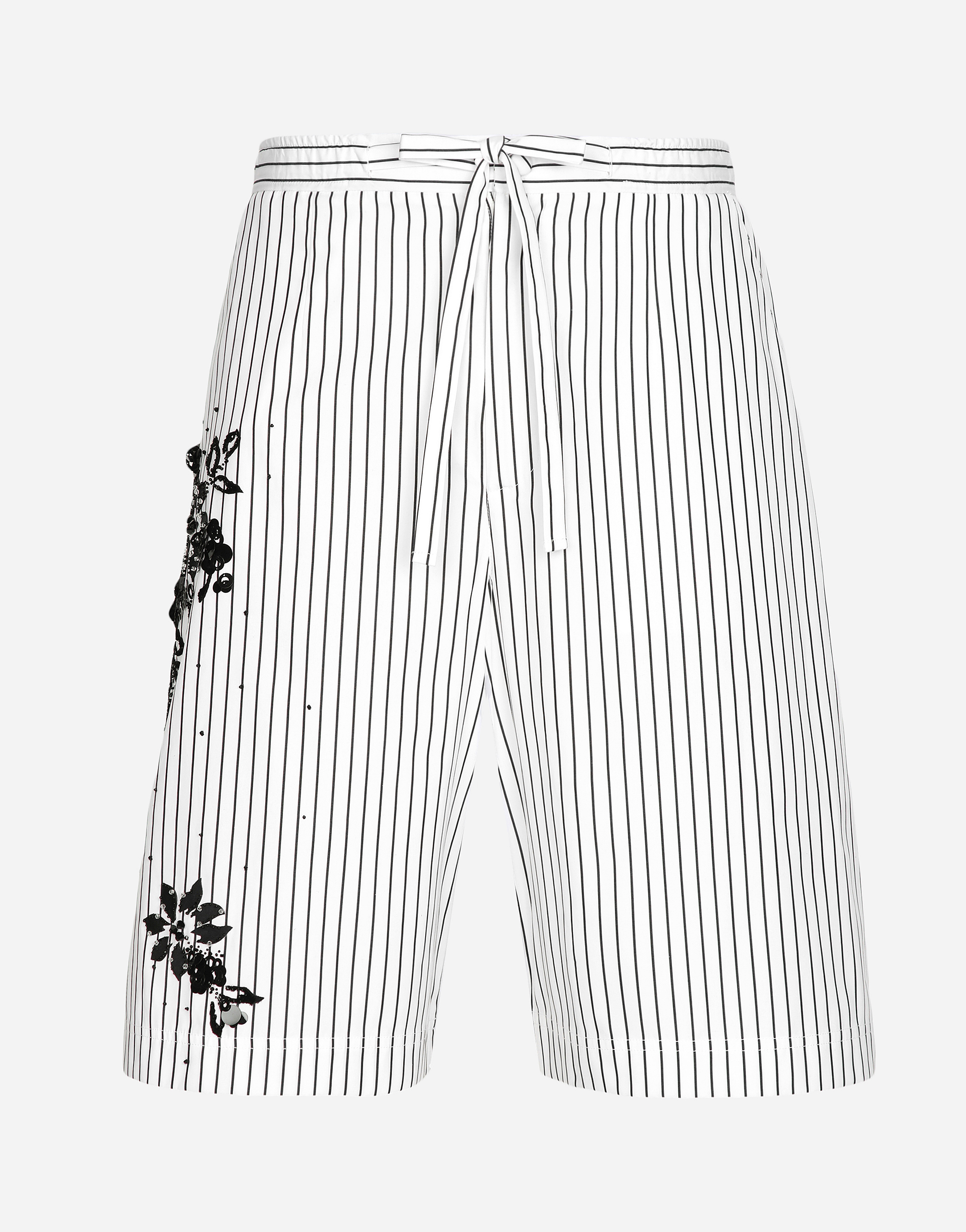 Dolce & Gabbana Striped Poplin Shorts With Embroidery - Man Pants And Shorts Multi-colored