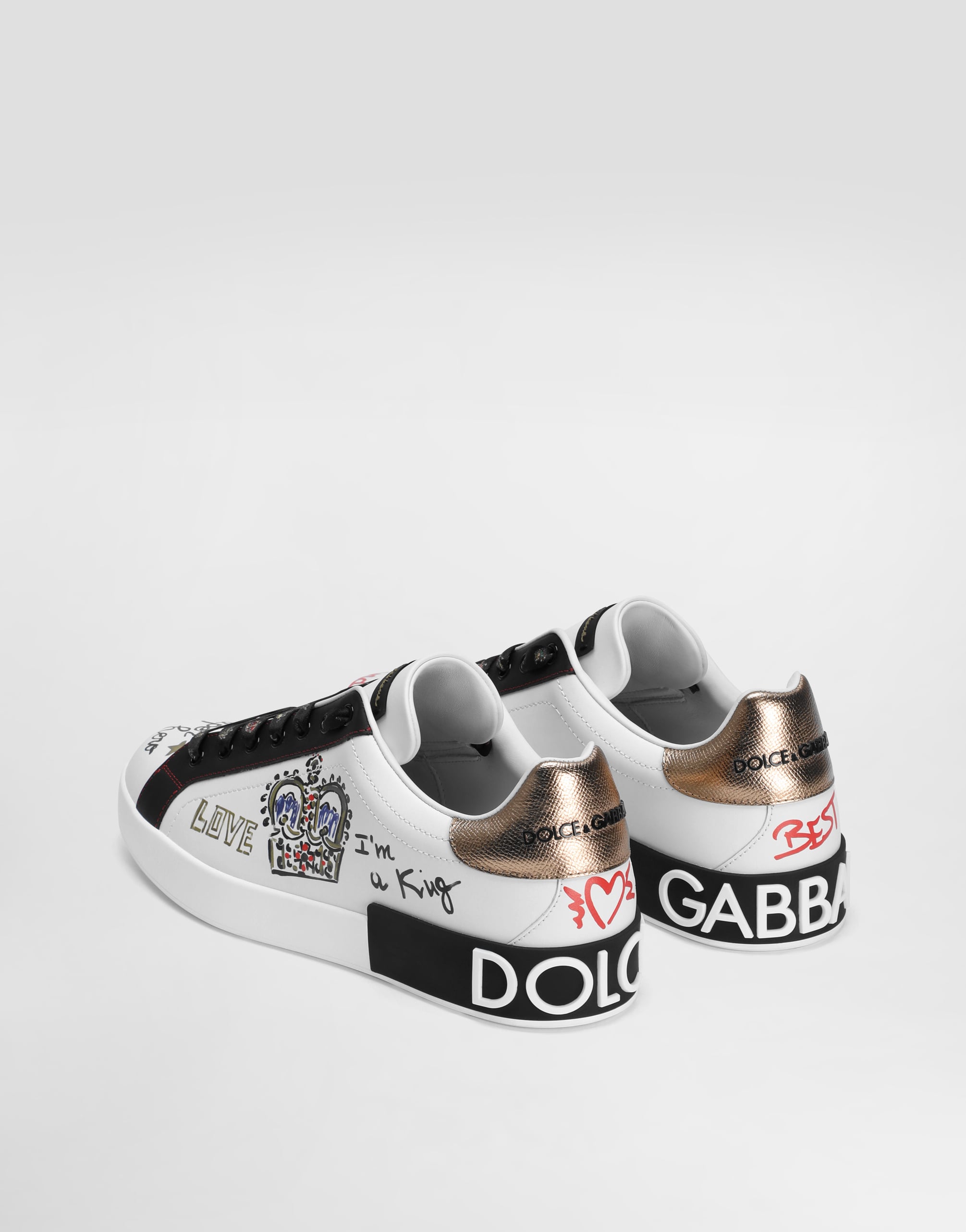  Dolce & Gabbana Portofino Sneakers In Printed Nappa Calfskin With Patch - Mann Sneakers Wei� Leder 43 