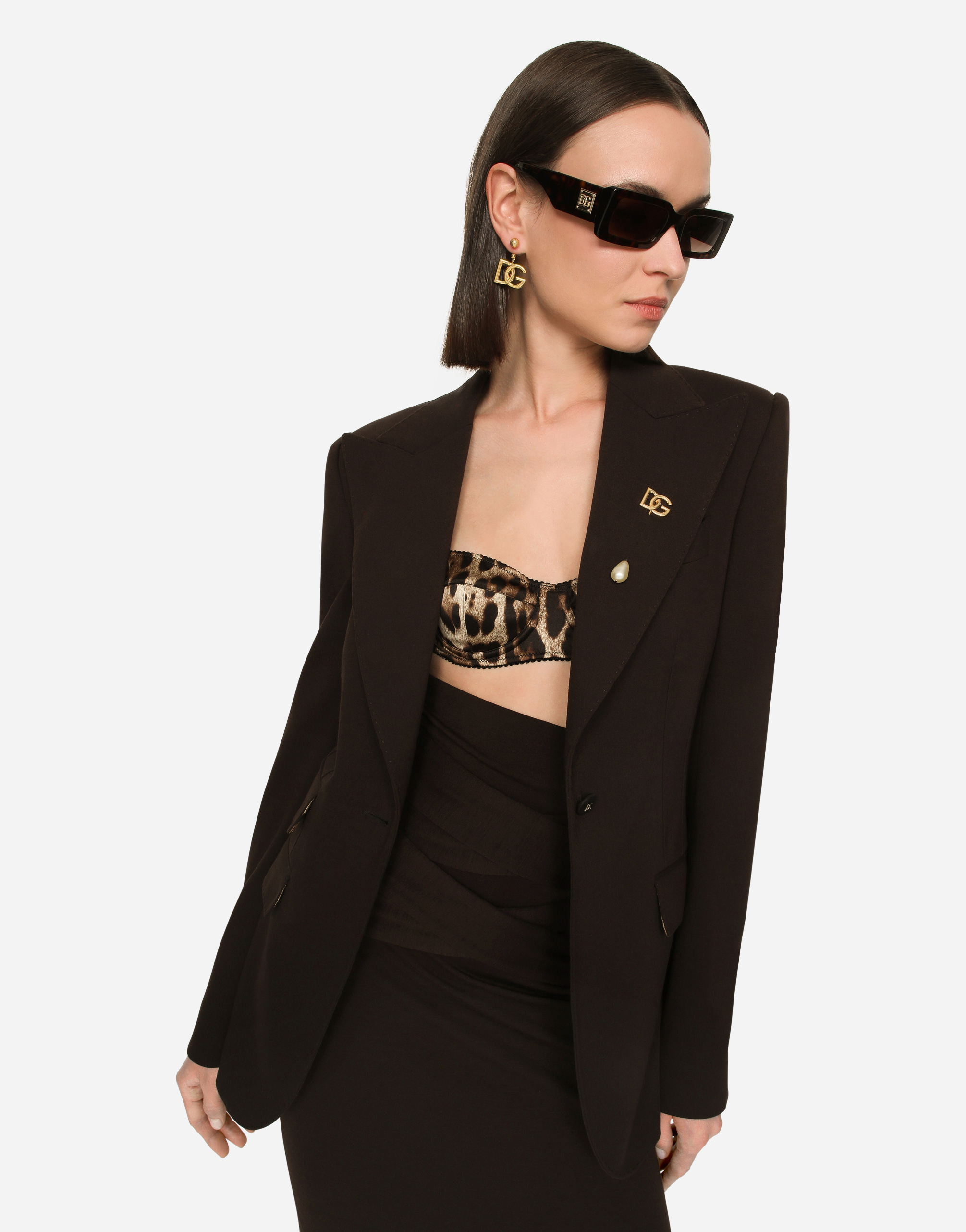 DOLCE & GABBANA BROOCH WITH PEARL AND DG LOGO