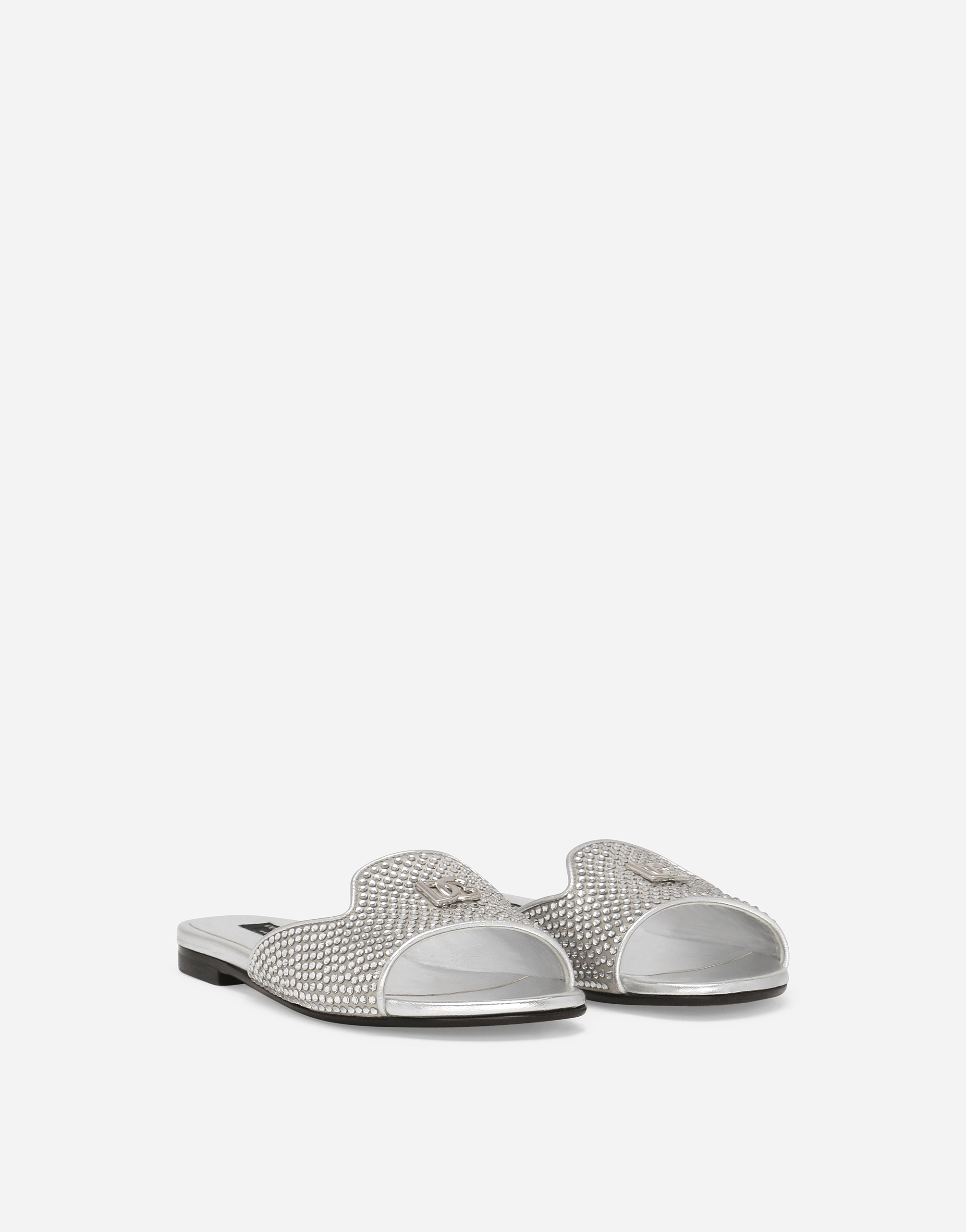  Dolce & Gabbana Foiled Lambskin Sliders With Fusible Rhinestones - Woman Shoes (27-40) Silver Leather 35 