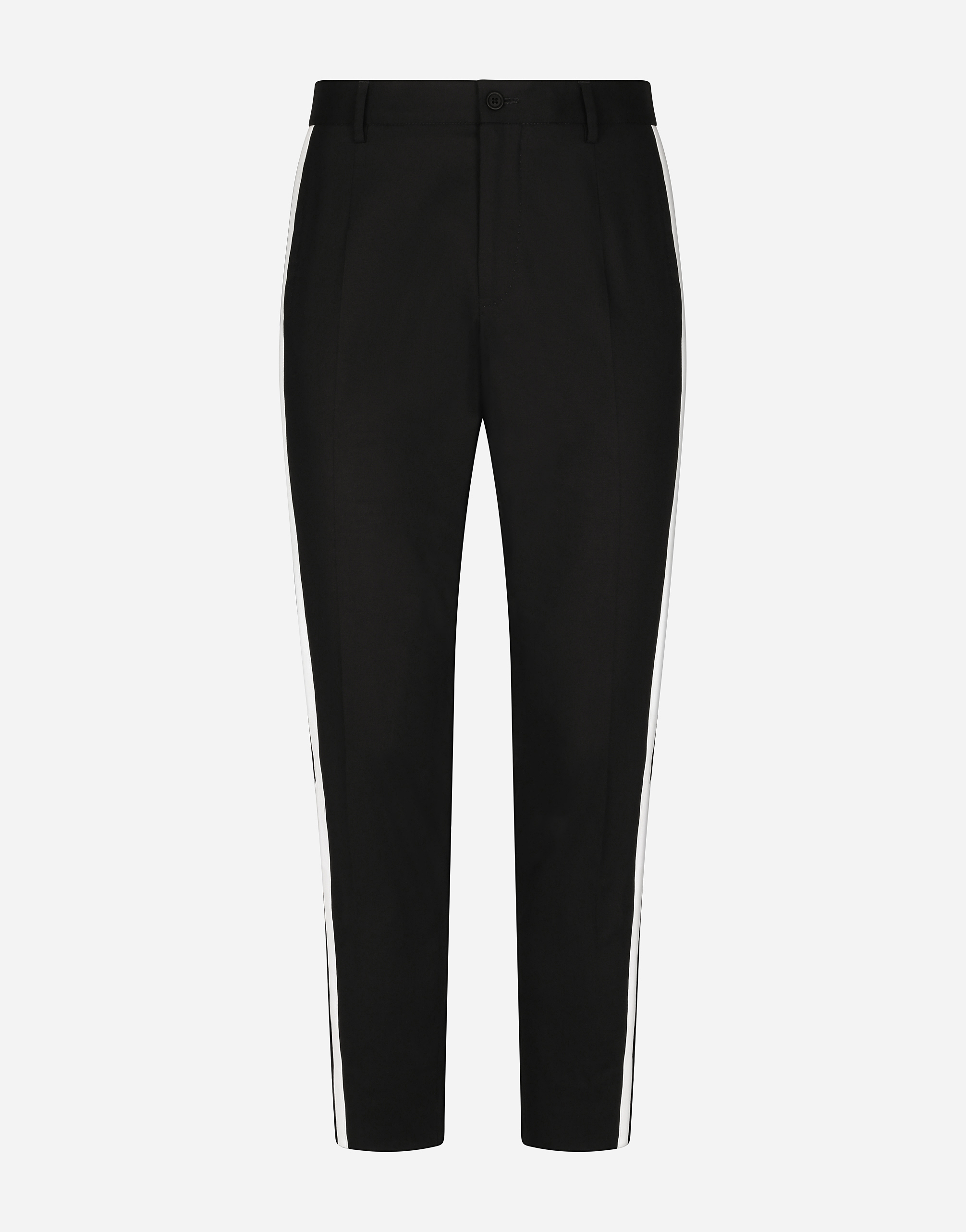Dolce & Gabbana Stretch Cotton Pants With Side Bands In Black