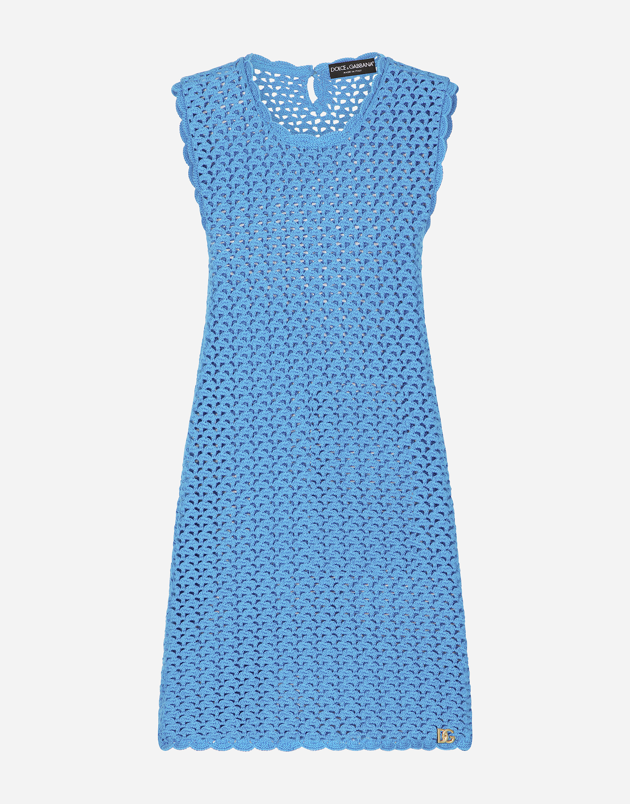 Dolce & Gabbana Sleeveless Crochet-knit Minidress In Light_turquoise