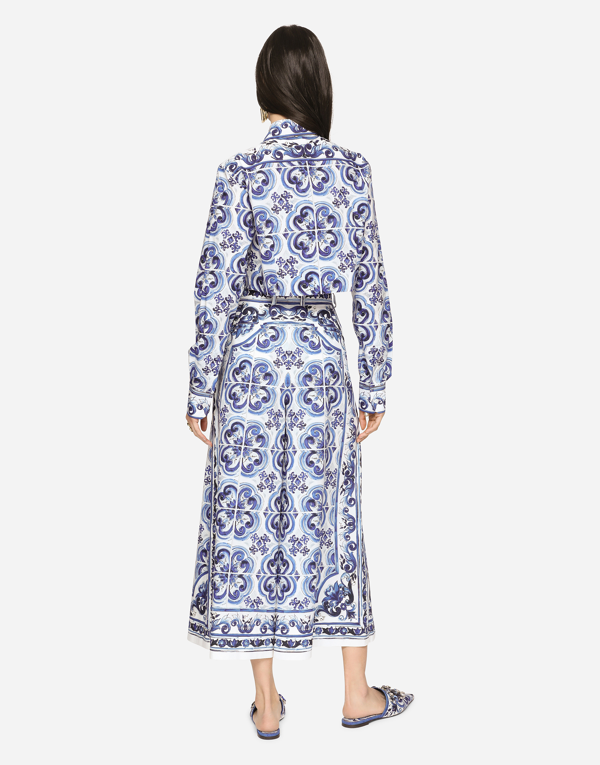 Majolica-print poplin culottes