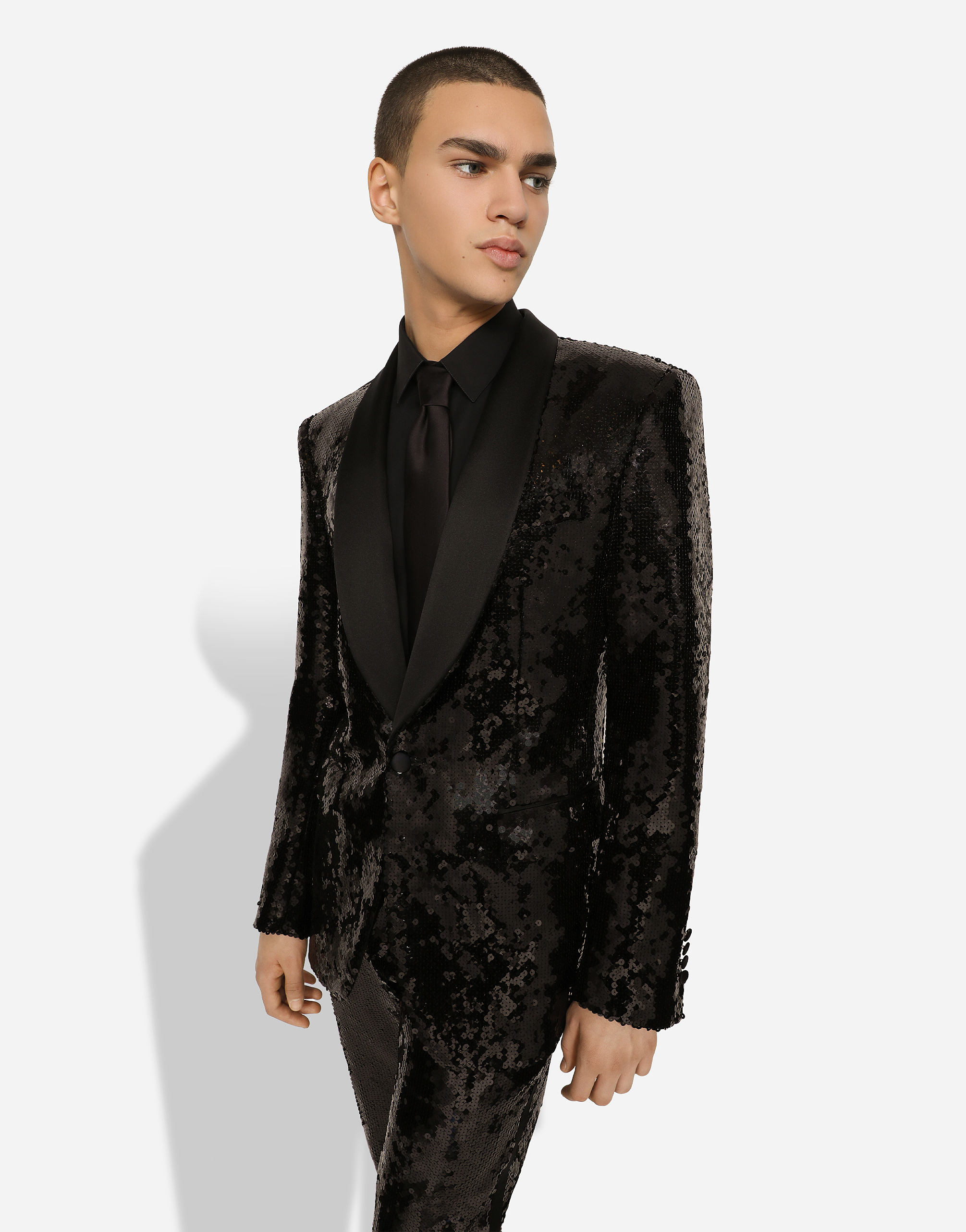 Shop Dolce & Gabbana Sequined Single-breasted Sicilia-fit Tuxedo Suit In Black