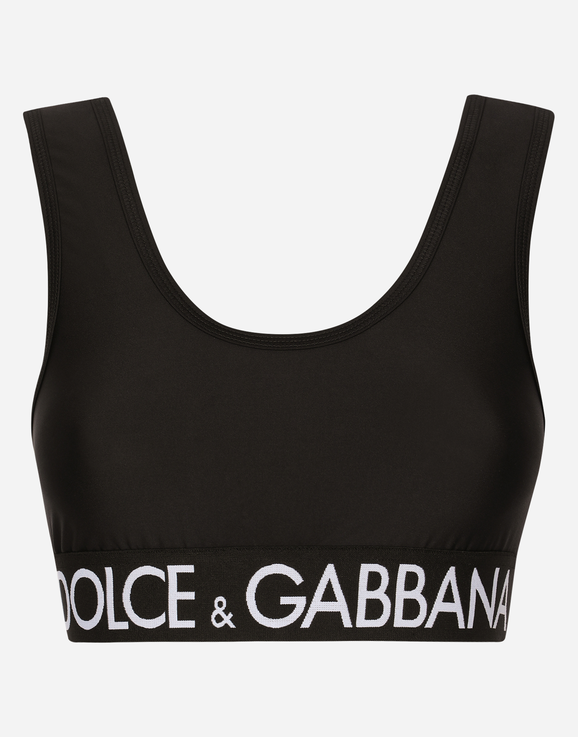Dolce & Gabbana Black Sports Bra With Branded Band In Stretch Tech Fabric Woman In Black