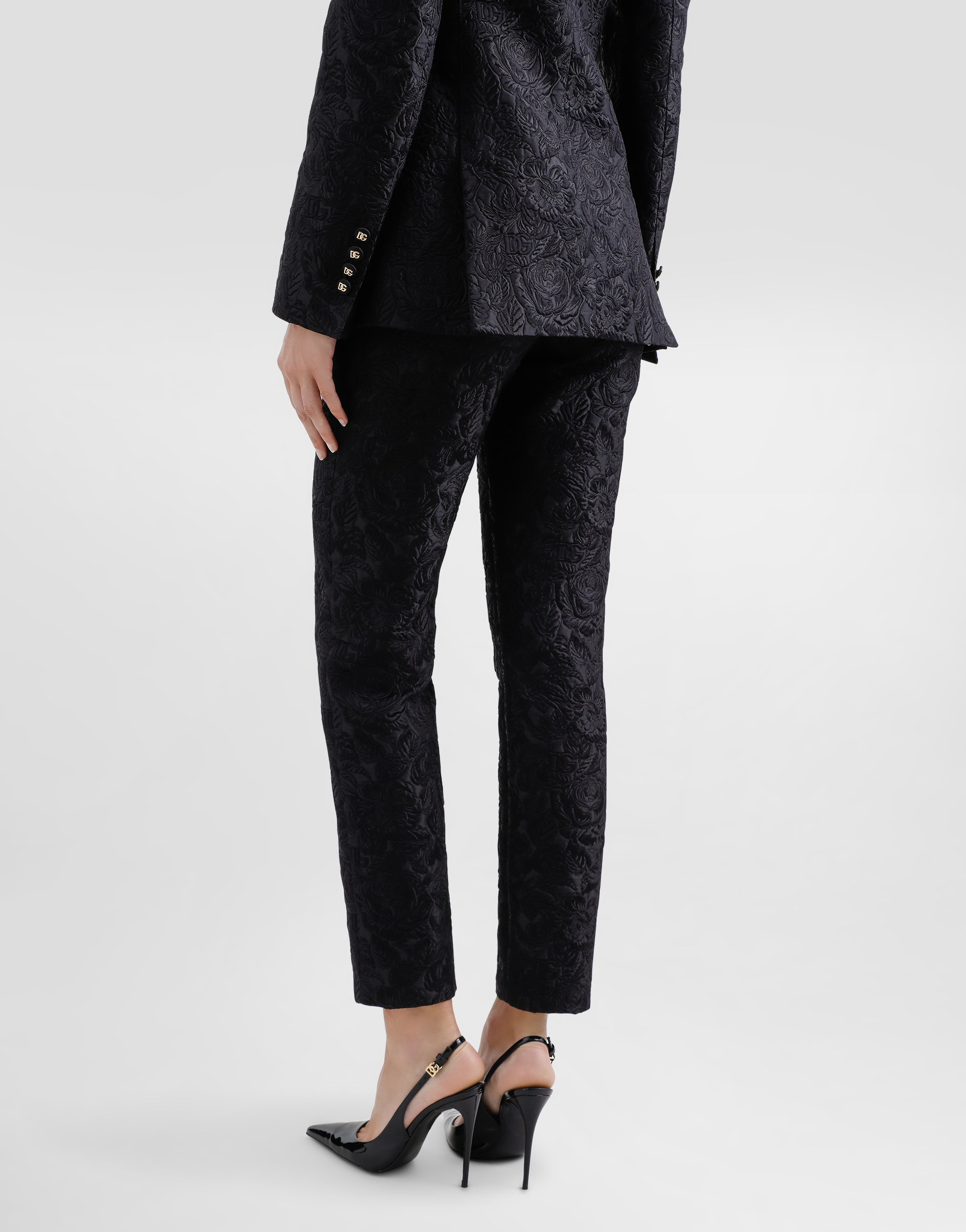 Dolce & Gabbana Tailored Quilted Floral Jacquard Pants In Black