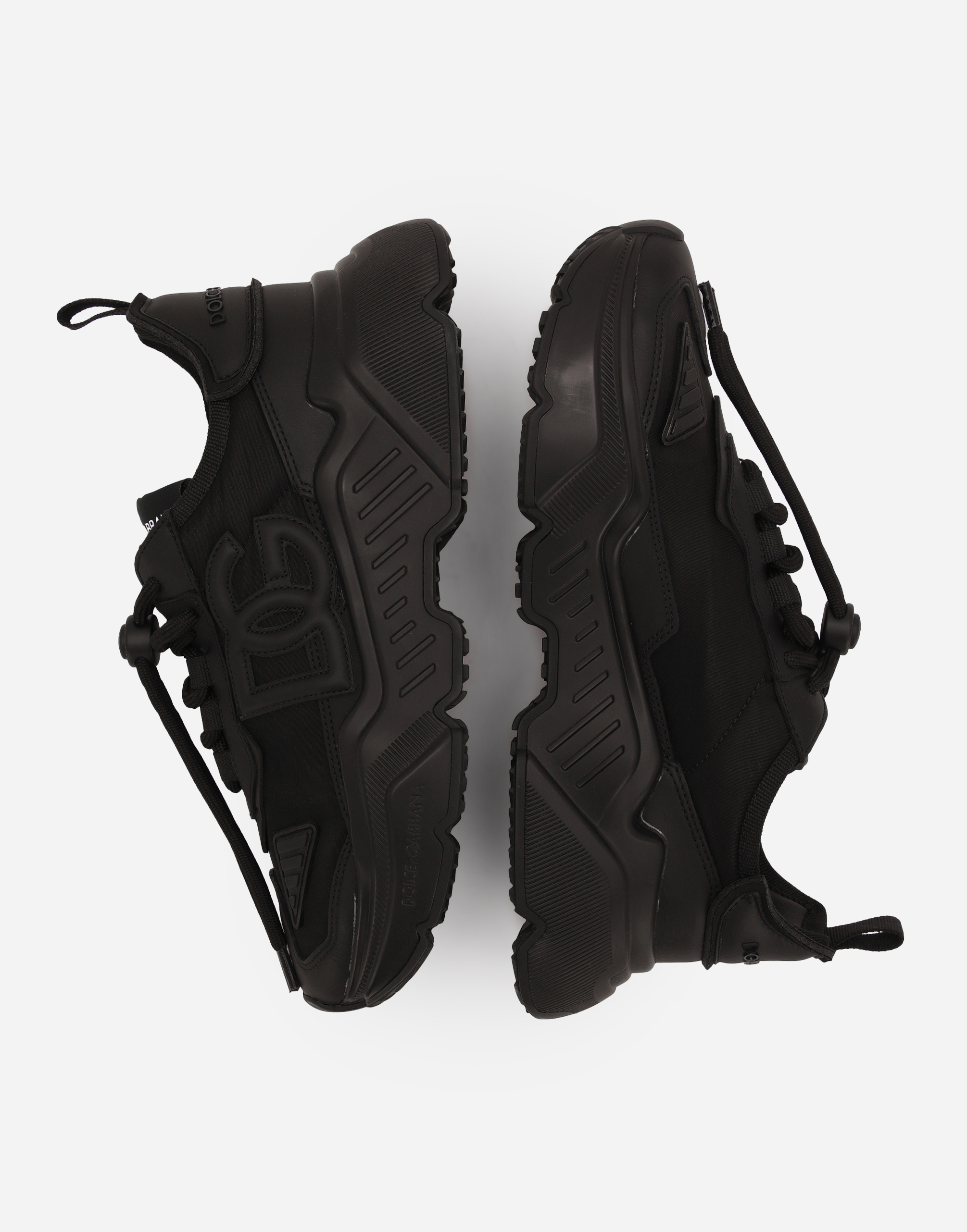 Dolce & Gabbana Logo Print Leather Lace-up Sneakers In Black