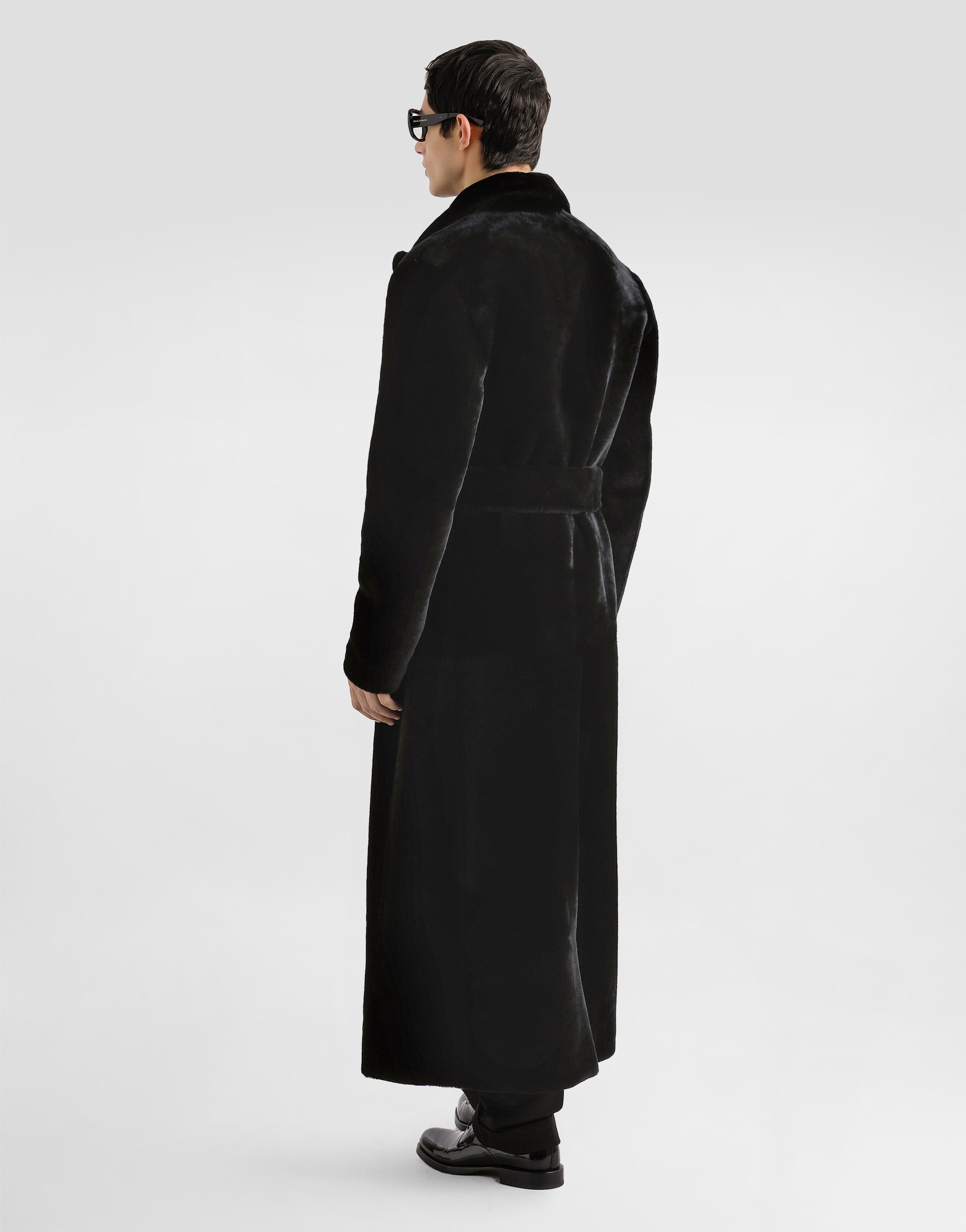 Dolce & Gabbana Double-breasted Shearling Coat In Black