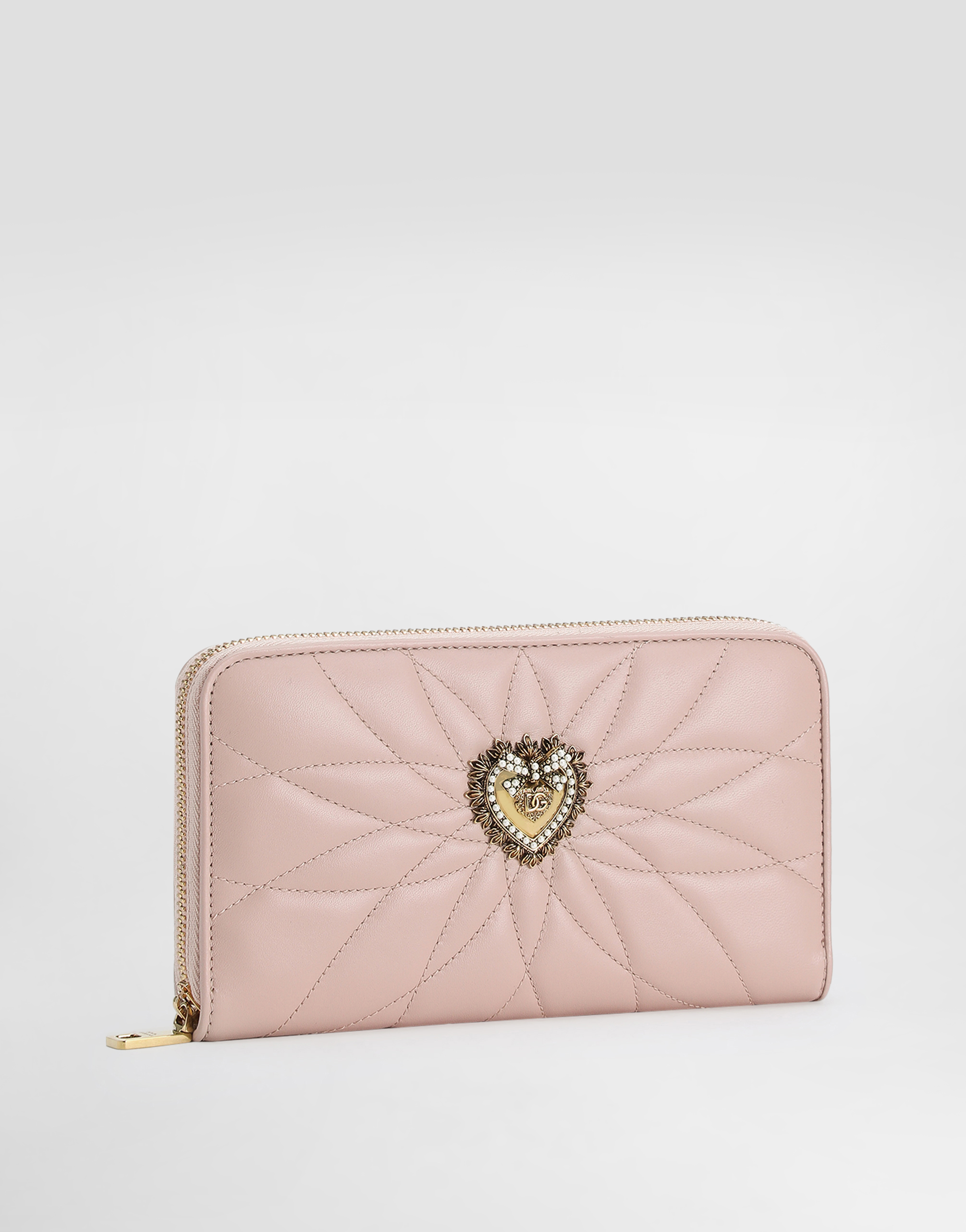 Shop Dolce & Gabbana Zip-around Devotion Wallet In Nappa Leather In Pale Pink