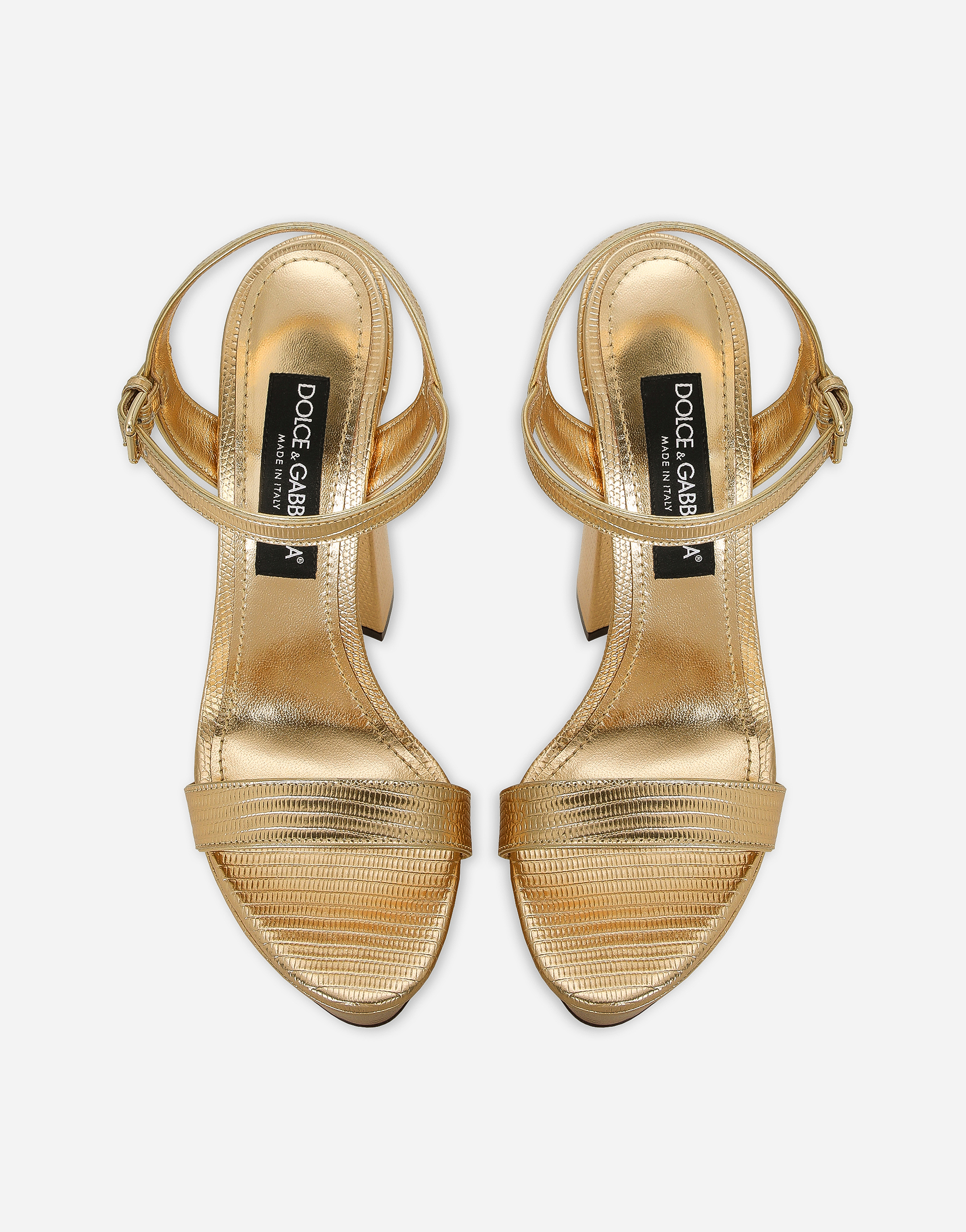 DOLCE & GABBANA FOILED CALFSKIN PLATFORM SANDALS