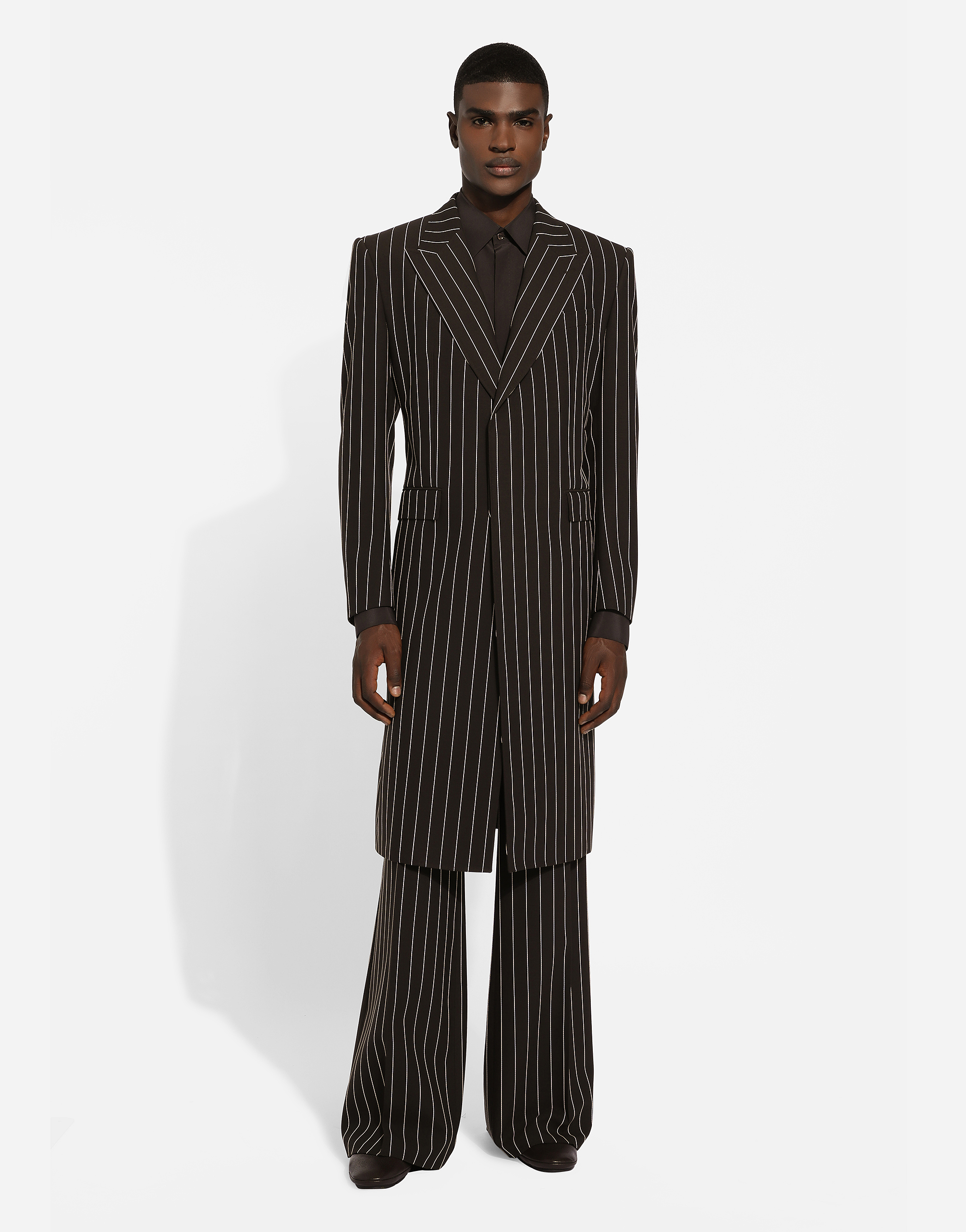 Single-breasted pinstripe wool coat