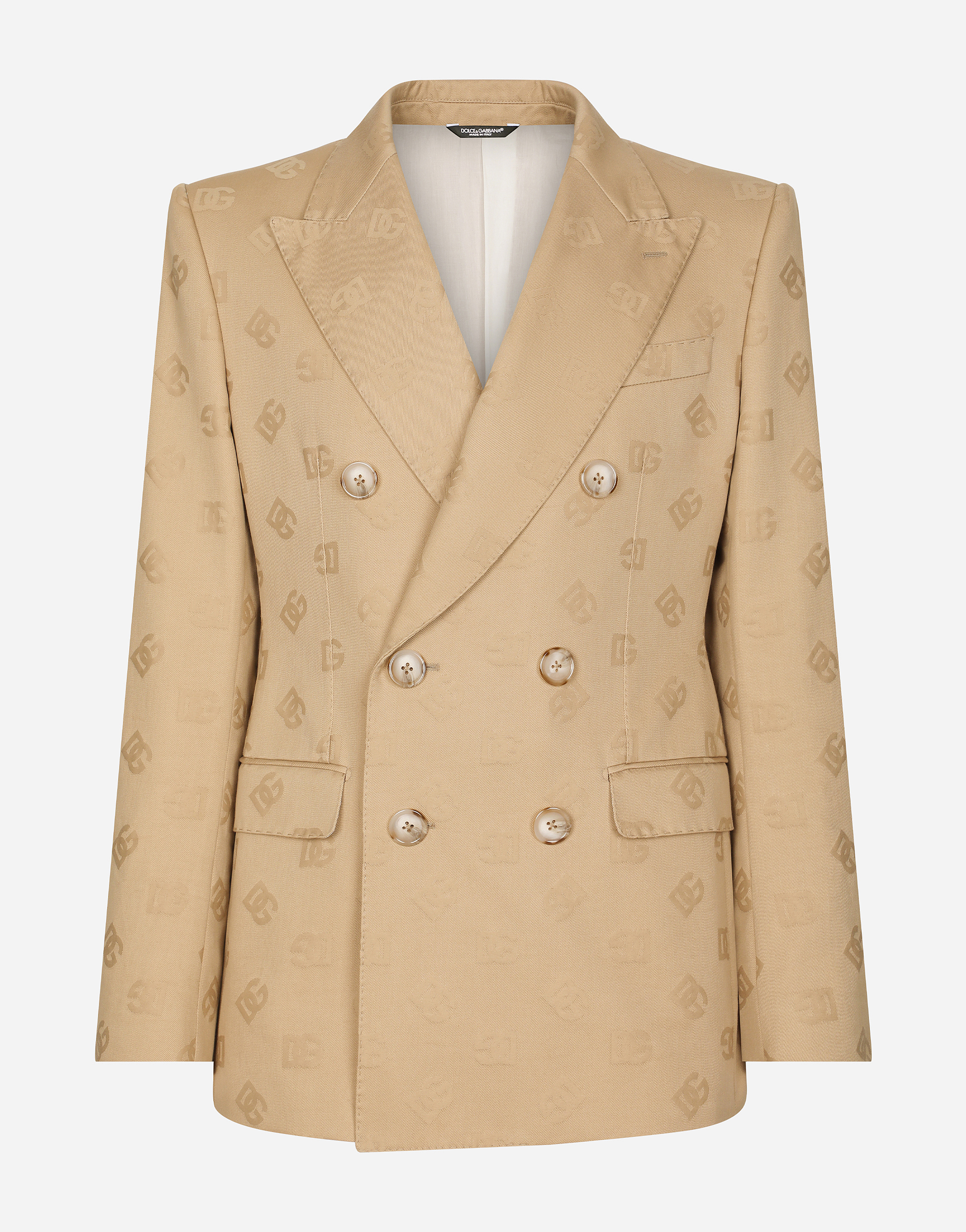 Dolce & Gabbana Tailored Double-breasted Cotton Jacket With Jacquard Dg Details In Beige