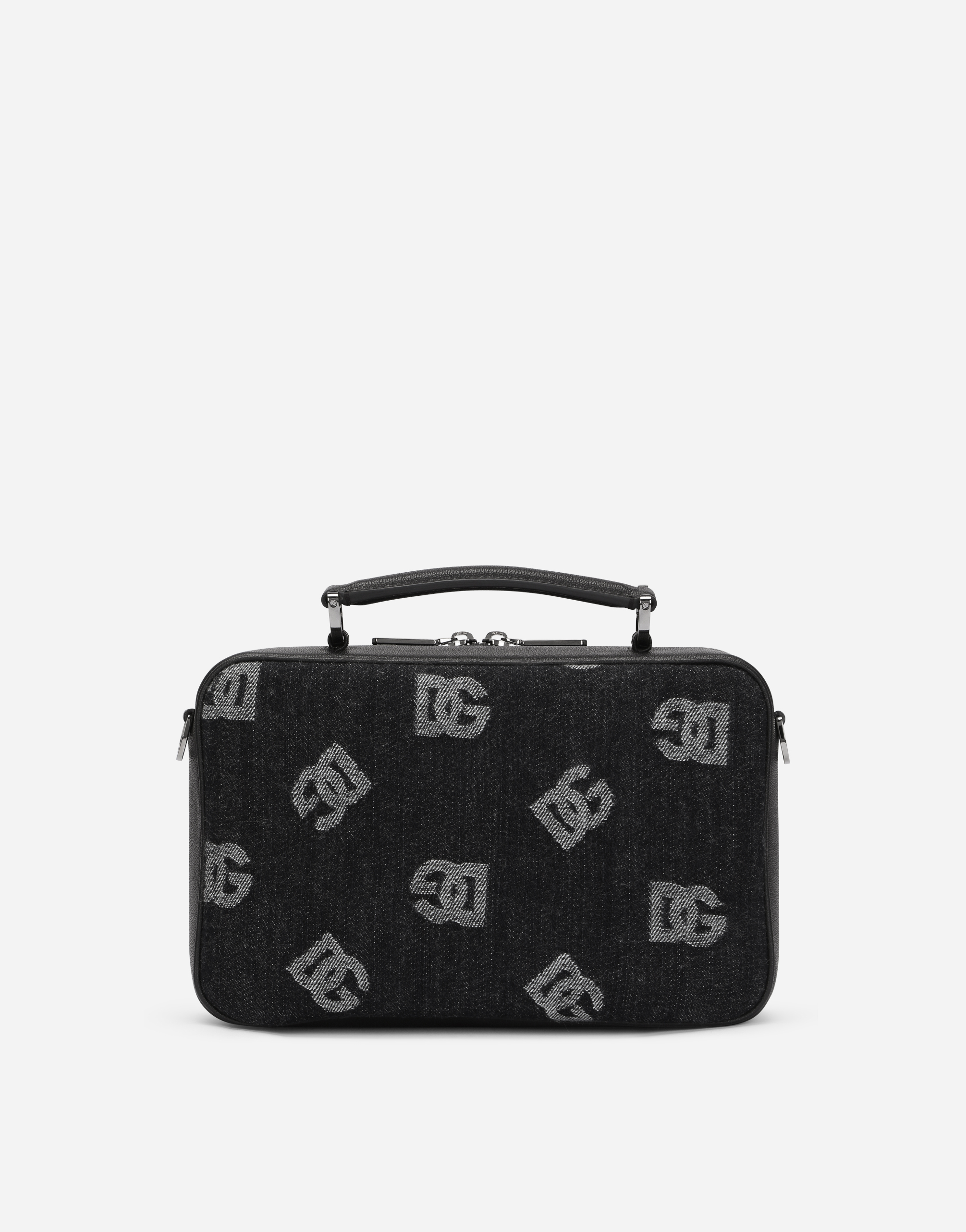 DOLCE & GABBANA CALFSKIN AND DENIM CROSSBODY BAG WITH LOGO