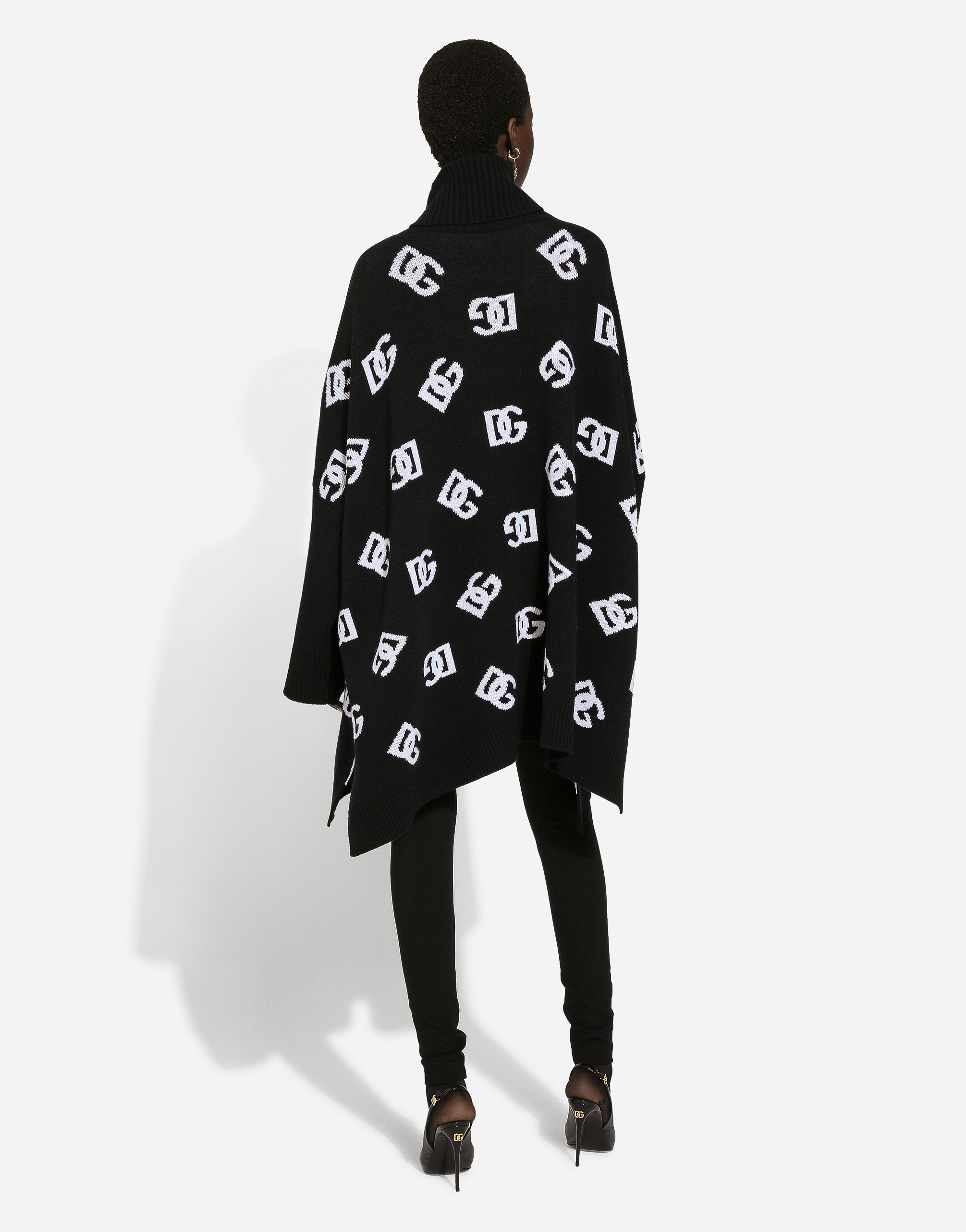 Shop Dolce & Gabbana Wool Poncho With Jacquard Dg Logo In Print