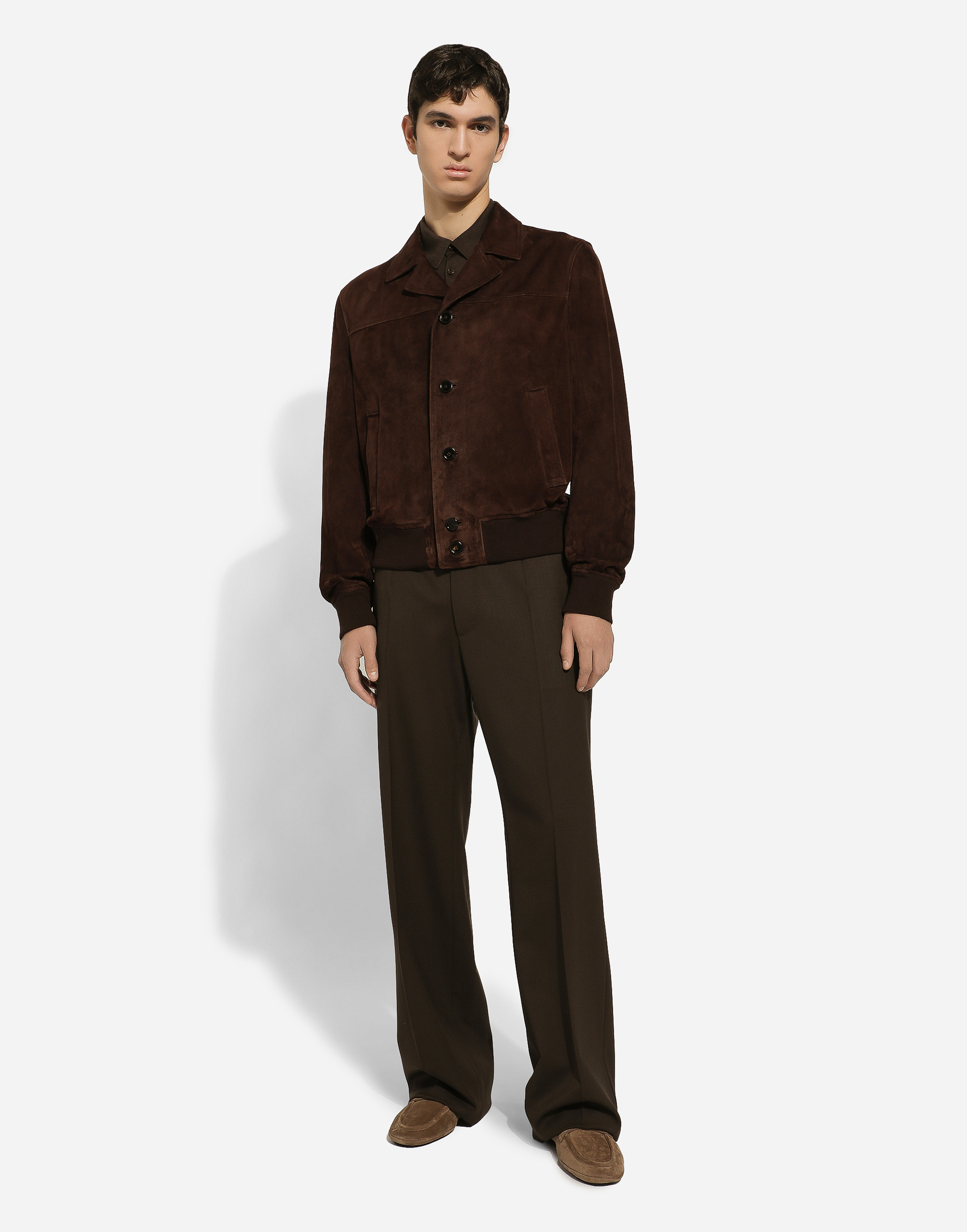 Shop Dolce & Gabbana Nappa Suede Bomber Jacket In Brown