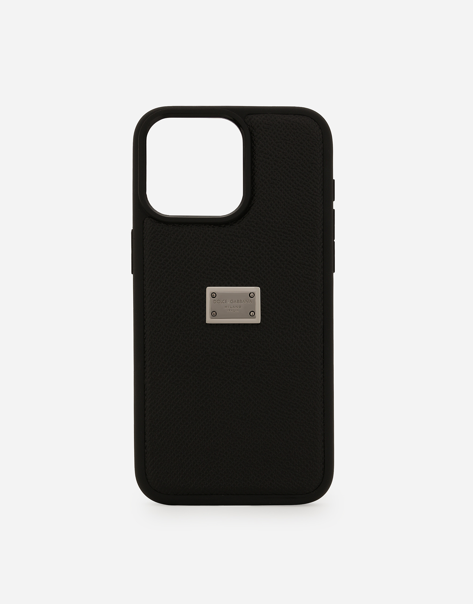 Dolce & Gabbana Dauphine-print Calfskin Iphone 15 Pro Max Cover - Man Tech Accessories Black Leather Onesize