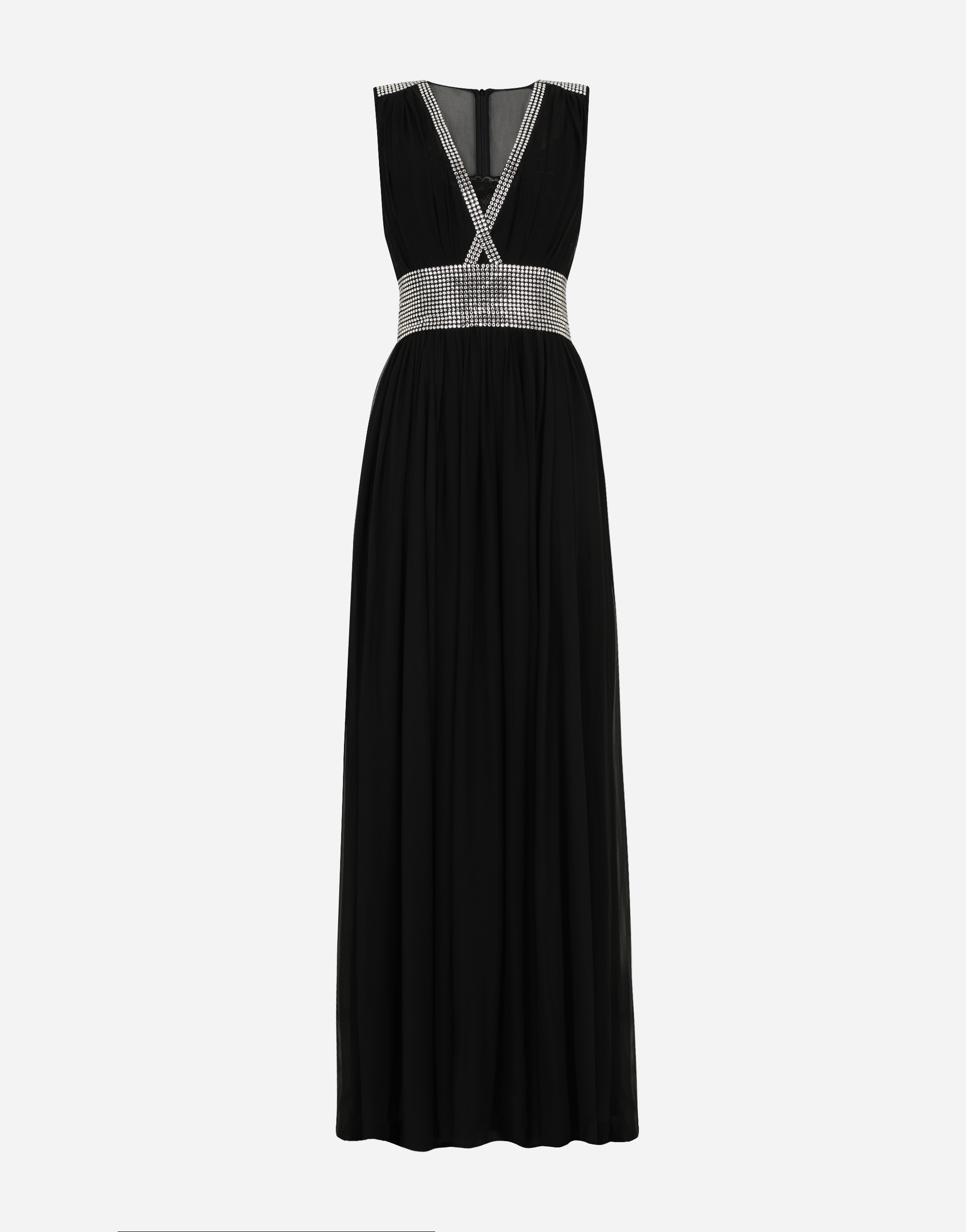 Dolce & Gabbana Long Chiffon Dress With Fusible Rhinestone Detailing - Woman Dresses Black