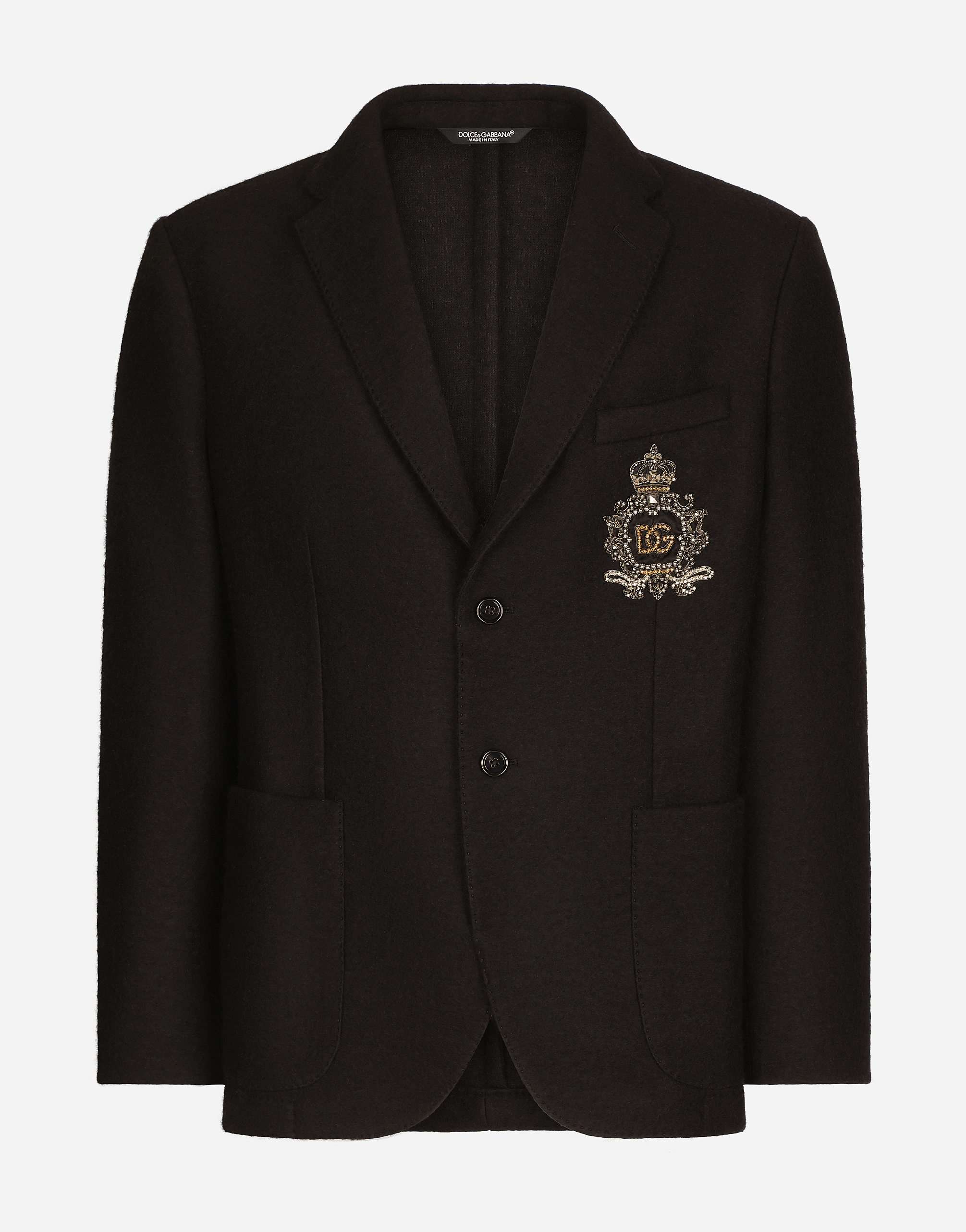 ★DOLCE & GABBANA ブラック フロントボタン ポケット コート Blackのメンズ パデッドサテン シャツカラー ジャケット