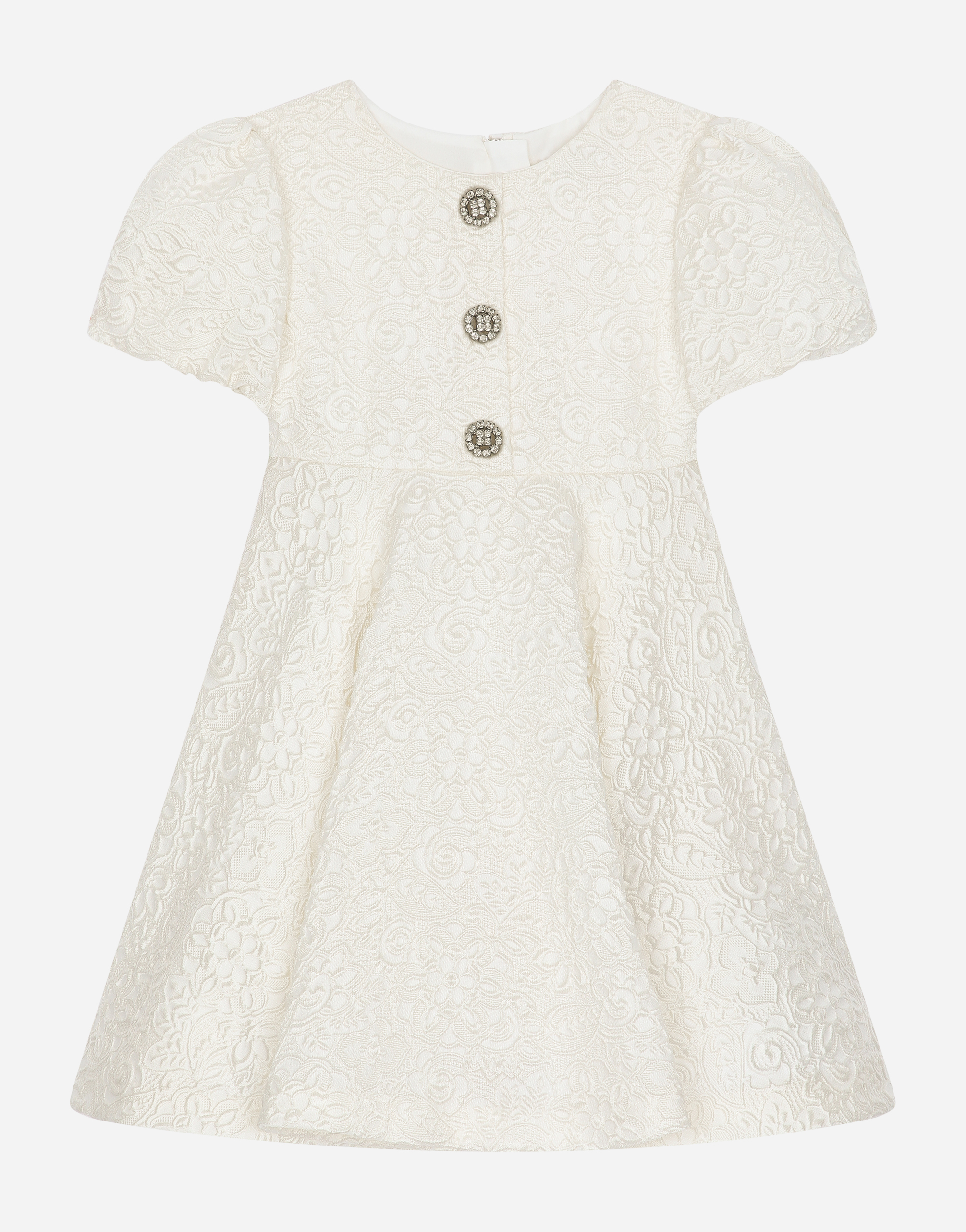 Dolce & Gabbana Kids' Jacquard Midi Dress With Bejeweled Buttons In White