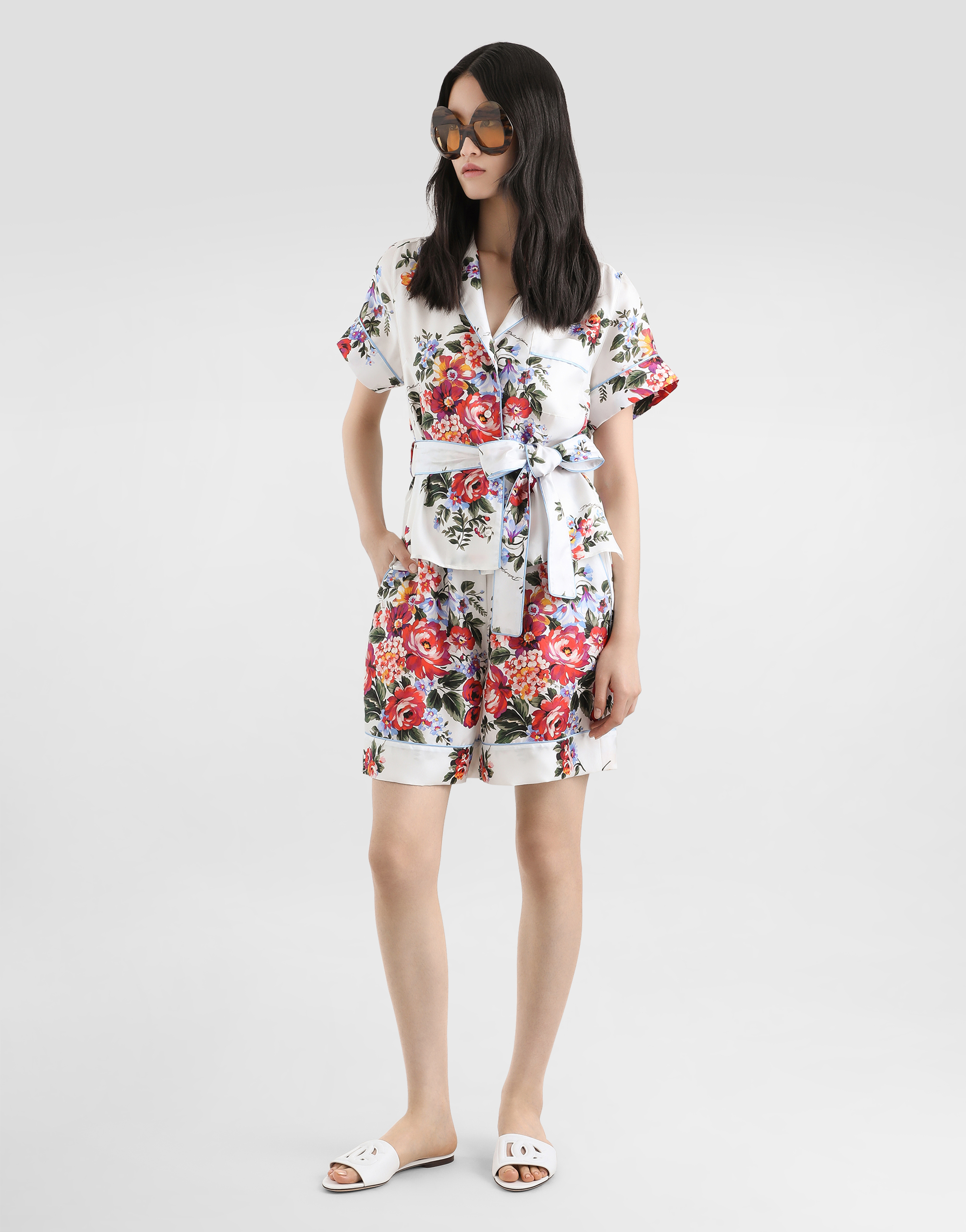  Dolce & Gabbana Flower Bouquet-print Twill Vanity Bermuda Shorts - Frau Hosen Und Shorts Multicolor 42 