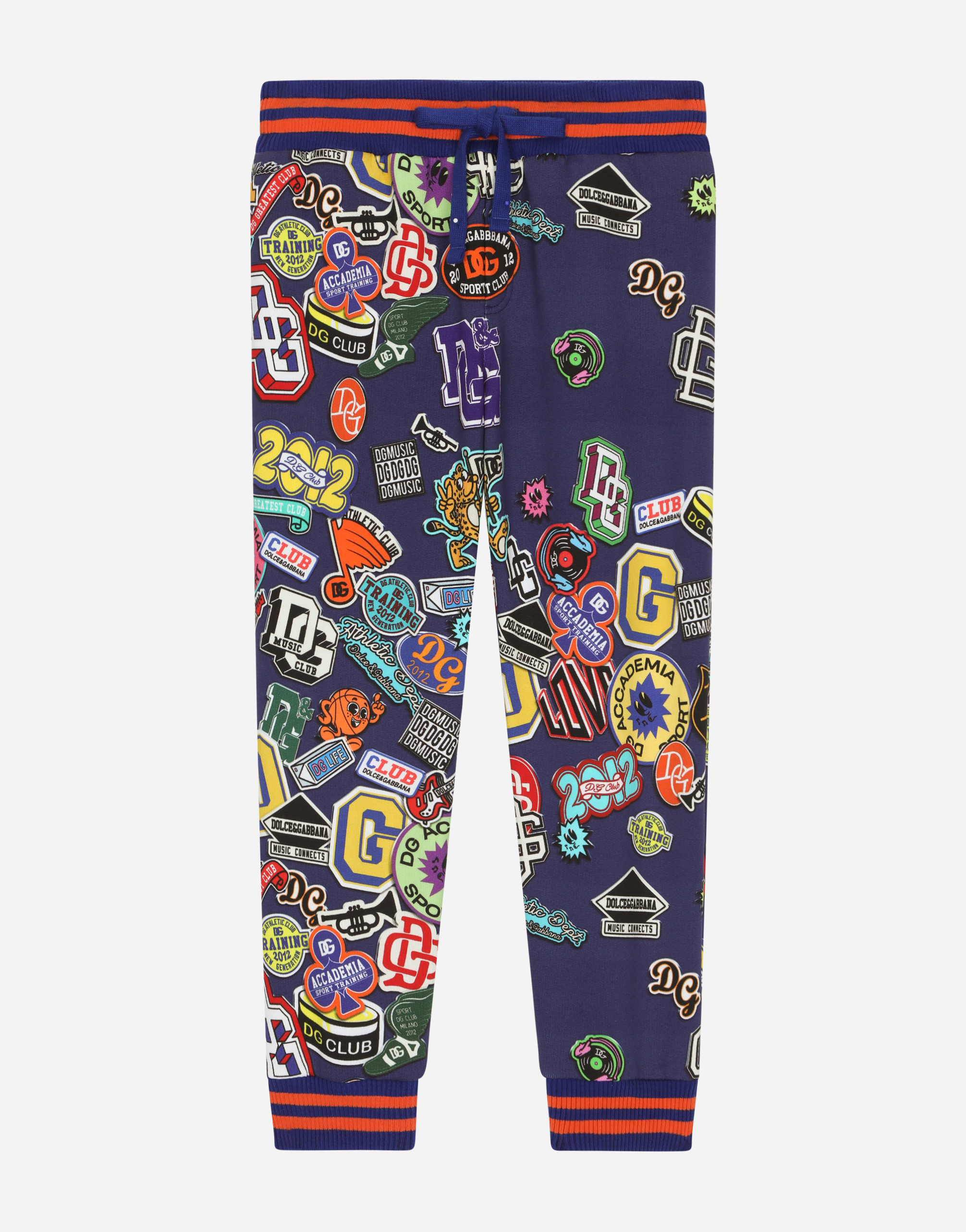 Dolce & Gabbana Cotton Jogging Pants With Stickers Print In Blue