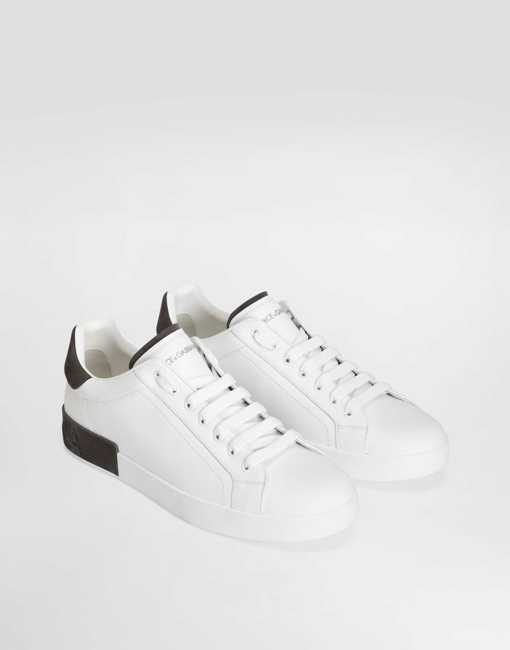 Dolce & Gabbana Men 'portofino' White Low Top Sneakers With Logo Lettering On The Rear In Leather Ma In White