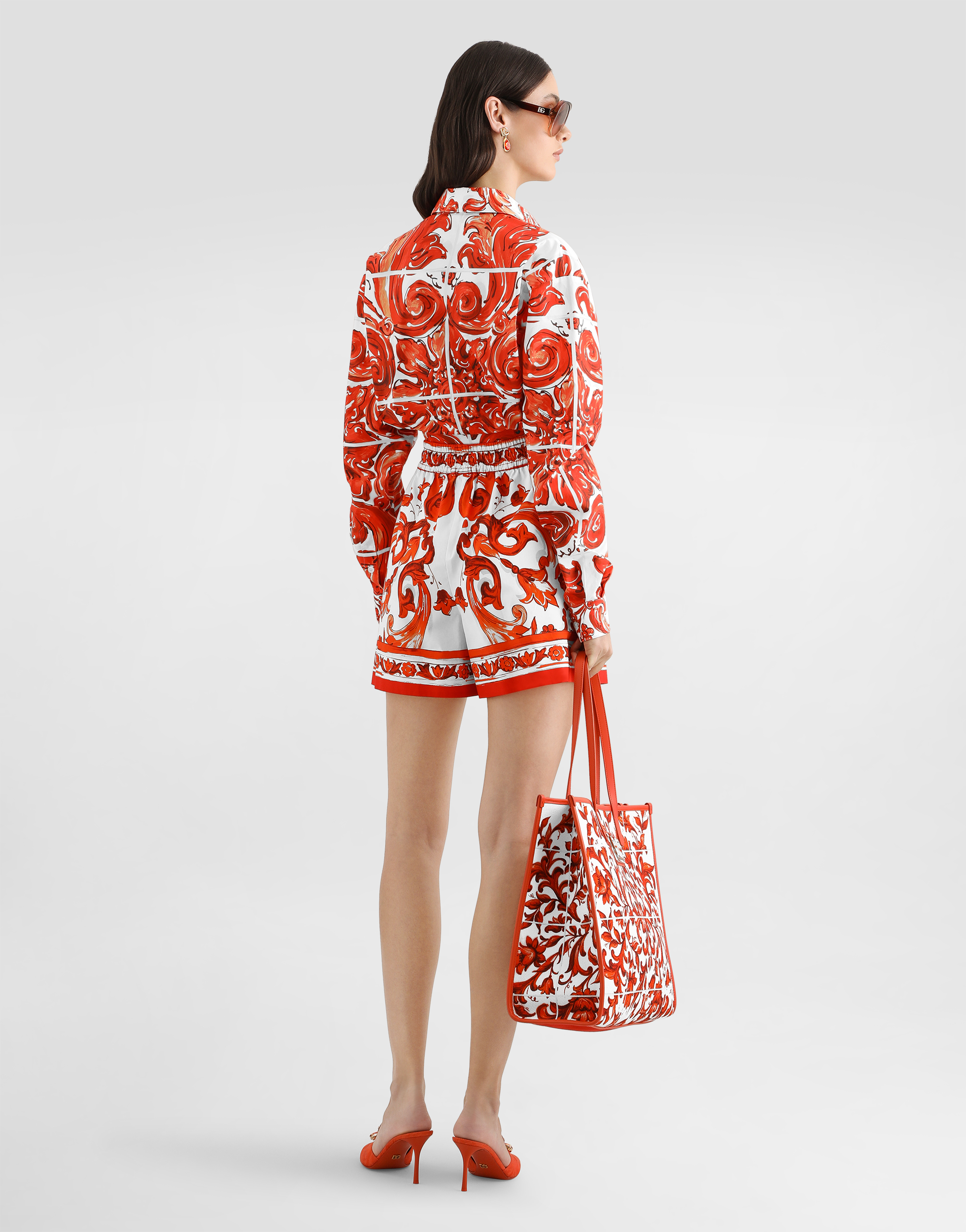 Dolce & Gabbana Shorts In Cotone Arancione Con Stampa Grafica Dolce E Gabbana In Orange
