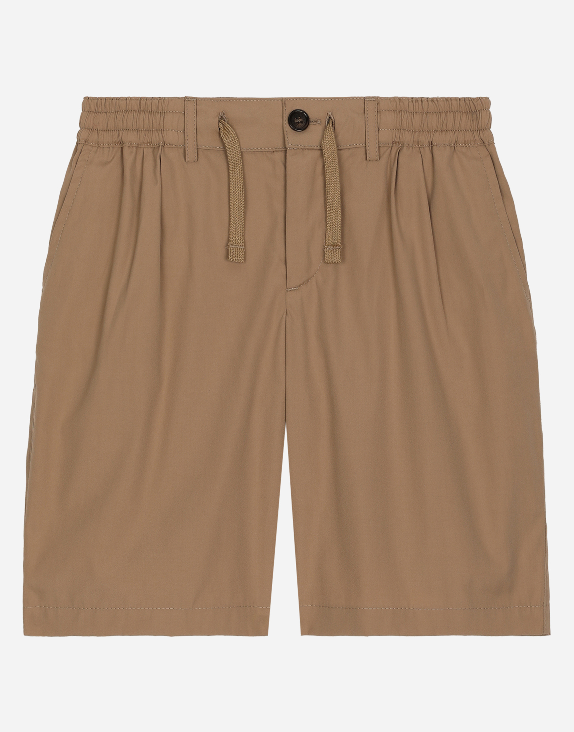 Dolce & Gabbana Stretch Poplin Shorts With Logo Tag In Beige