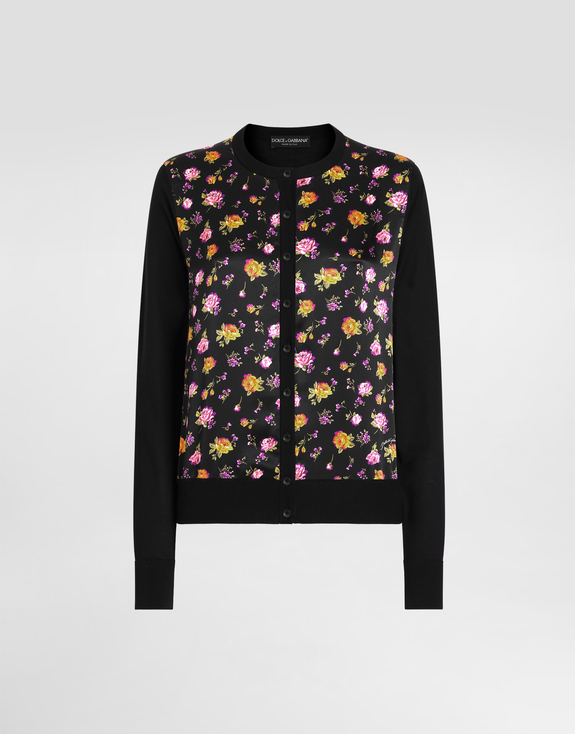 Dolce & Gabbana Small Rose Bouquets-print Satin Cardigan In Multi