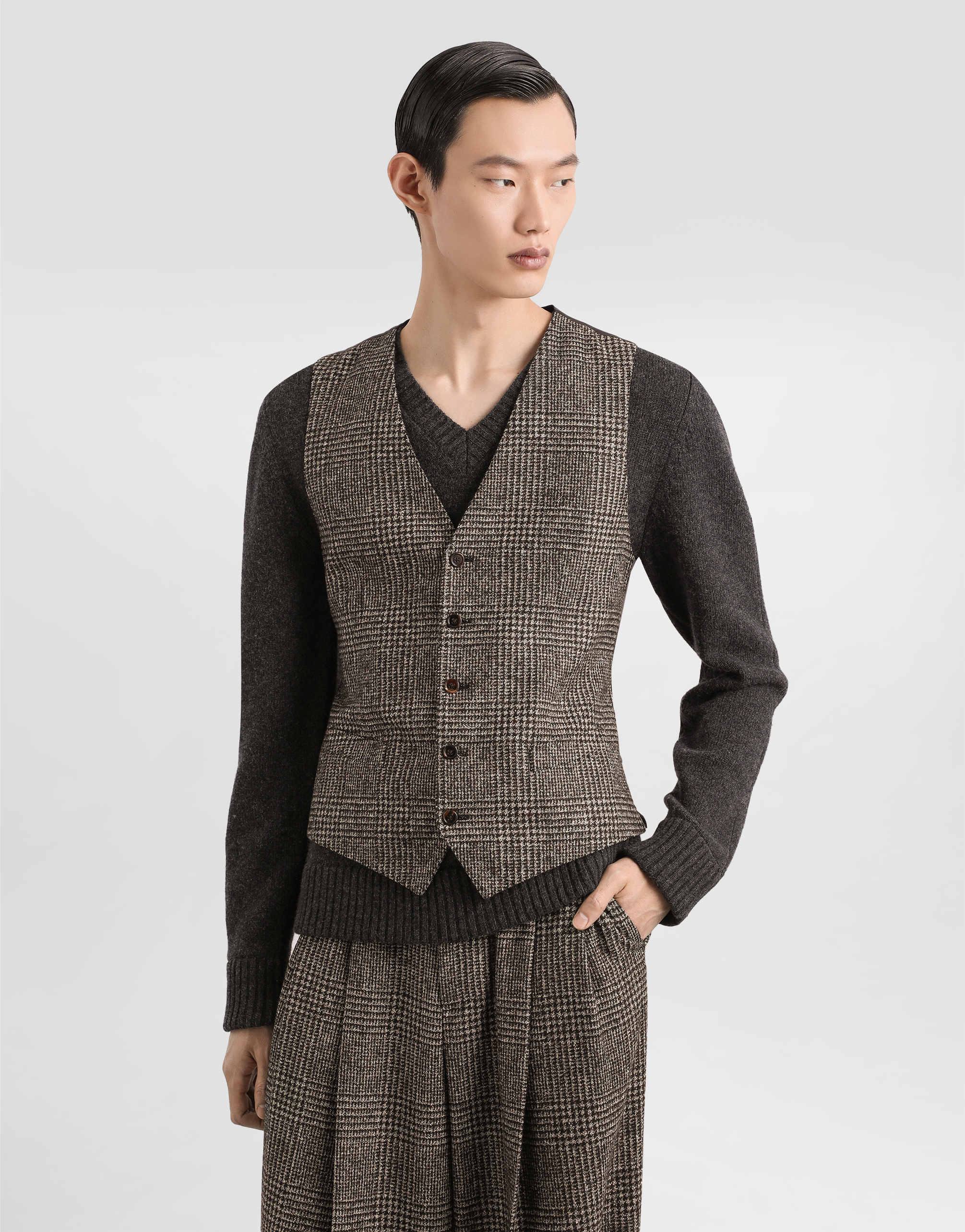 Dolce & Gabbana Glen Check-pattern Waistcoat In Brown