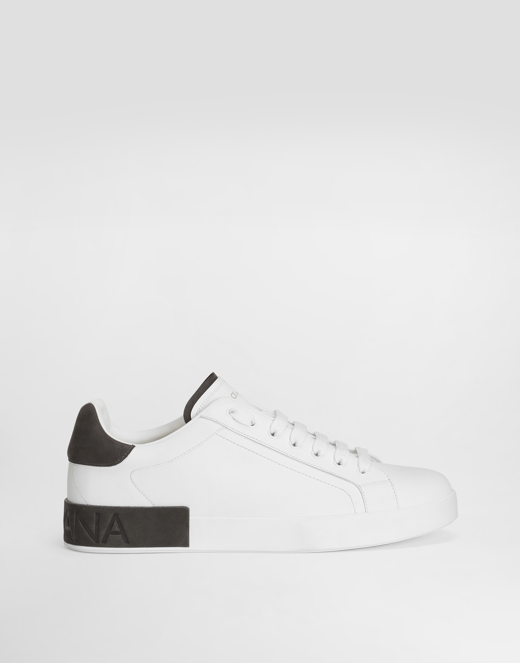 Dolce & Gabbana Men 'portofino' White Low Top Sneakers With Logo Lettering On The Rear In Leather Ma In White
