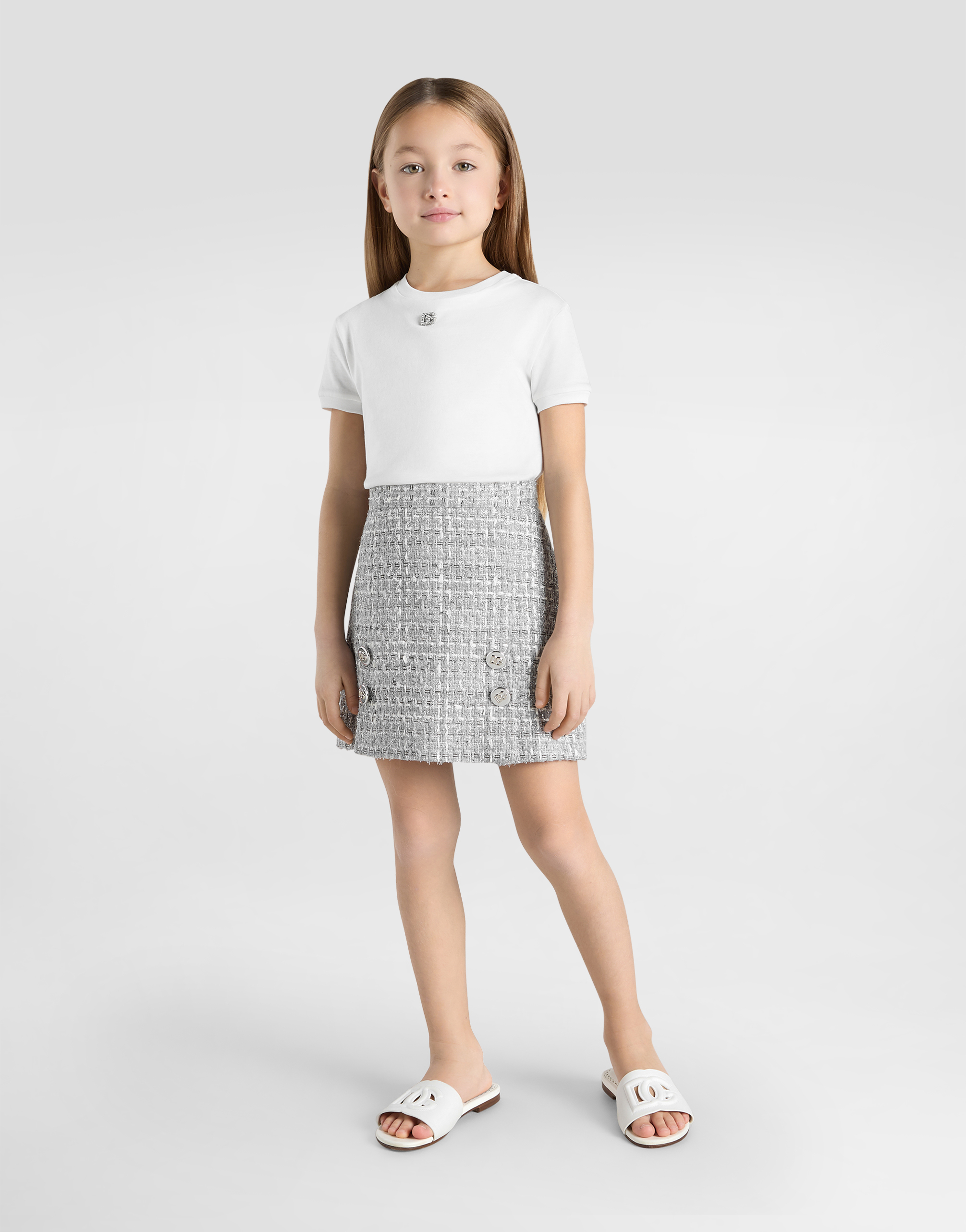  Dolce & Gabbana Dolce & Gabbana Jersey T-shirt With Rhinestones Dg Logo - Woman T-shirts And Sweatshirts White 3 Years 