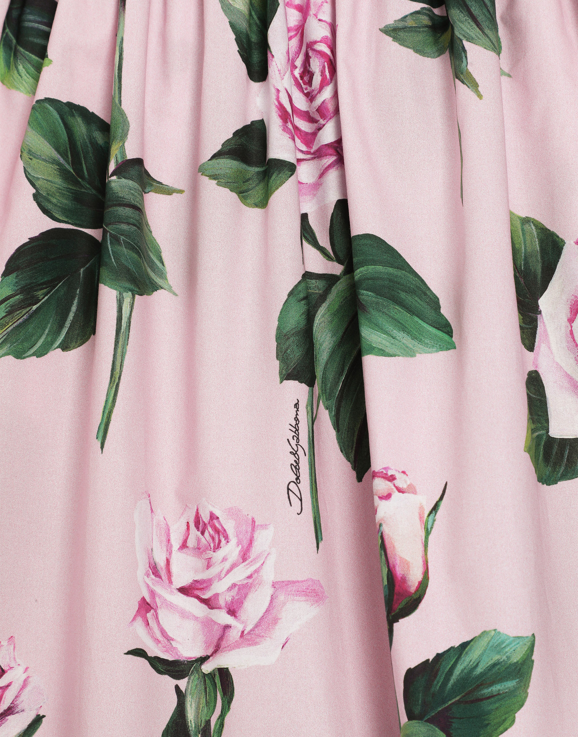Rose-print poplin dress