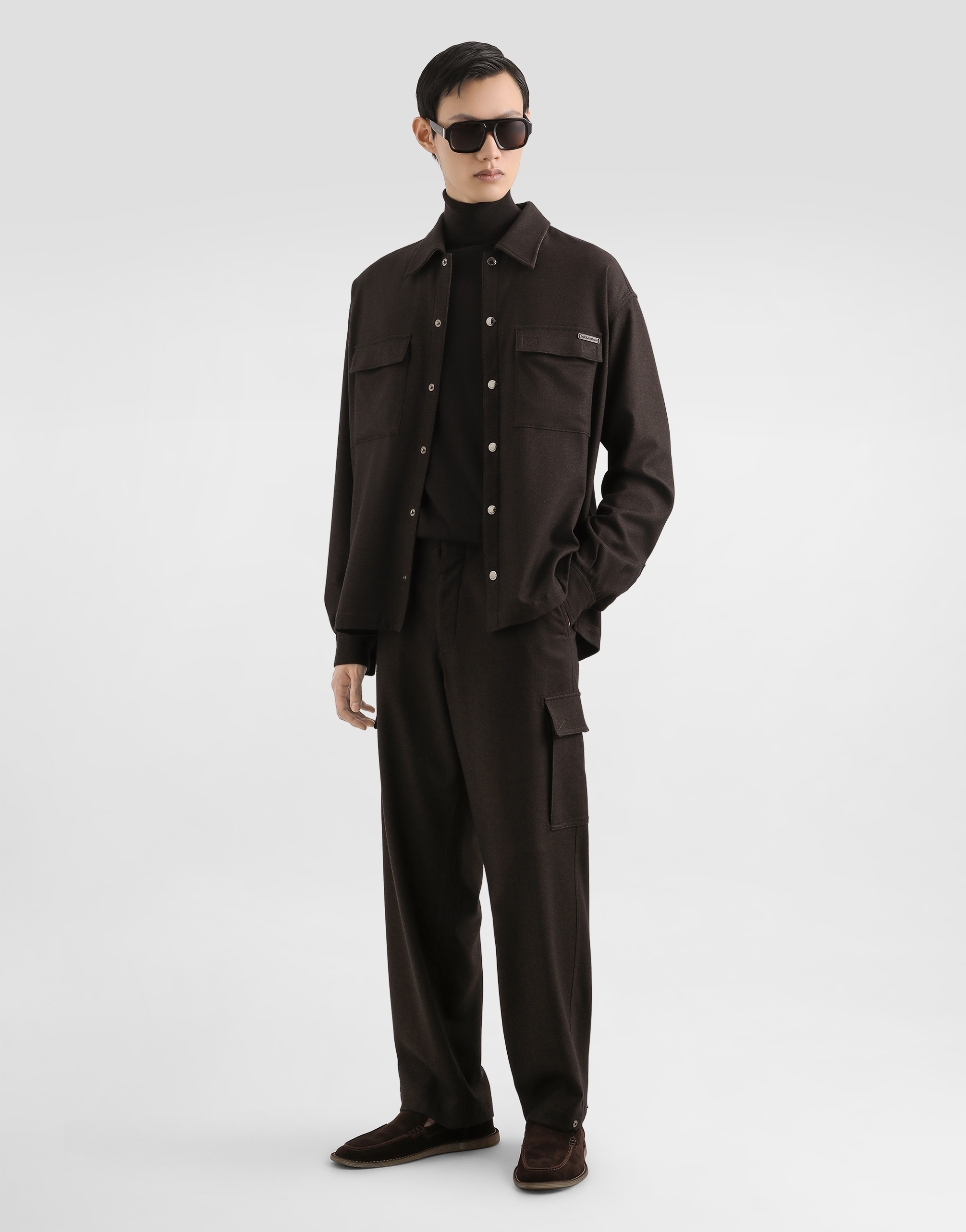 Melange wool mat trousers