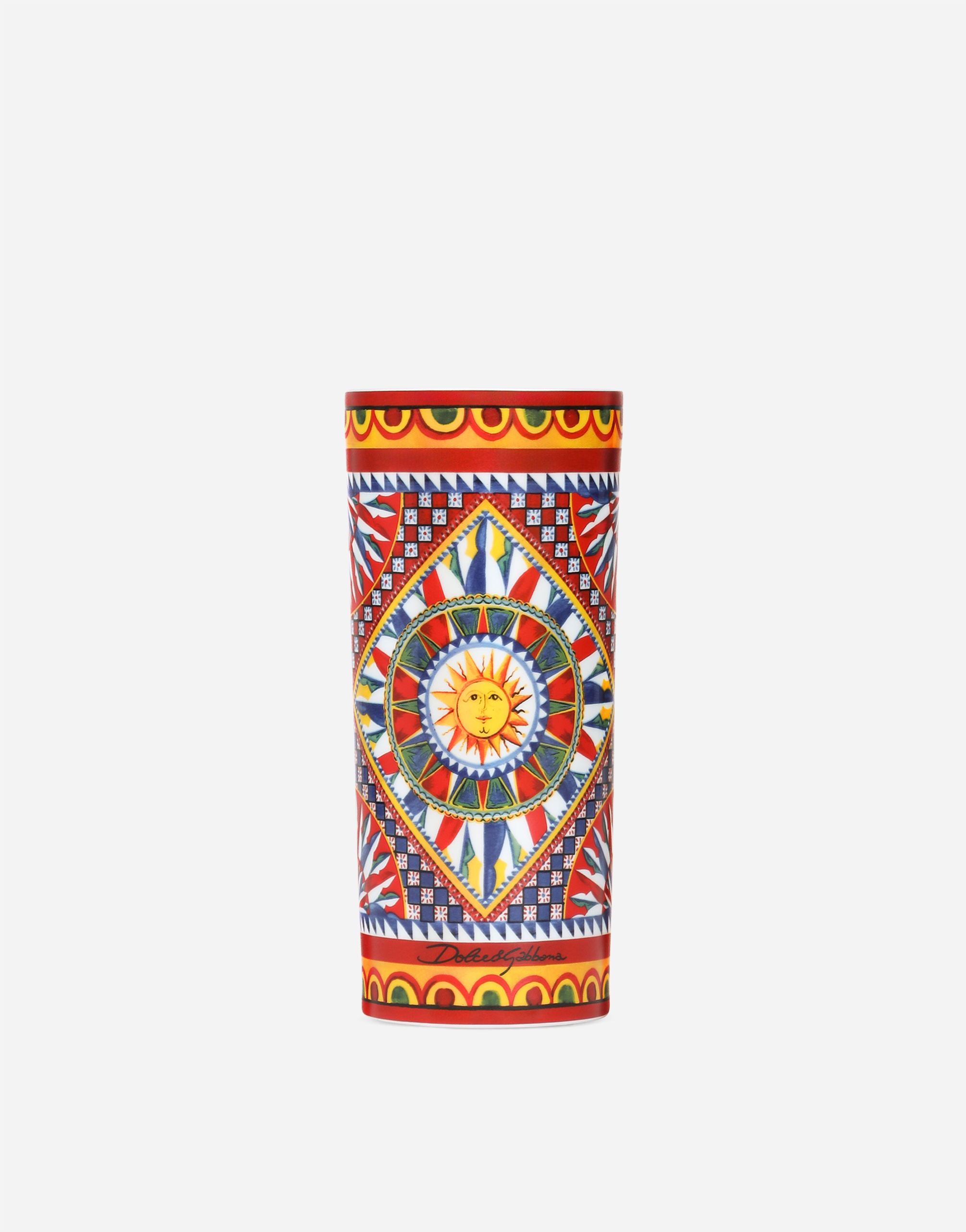 Dolce & Gabbana Cylindrical Porcelain Vase In Multi