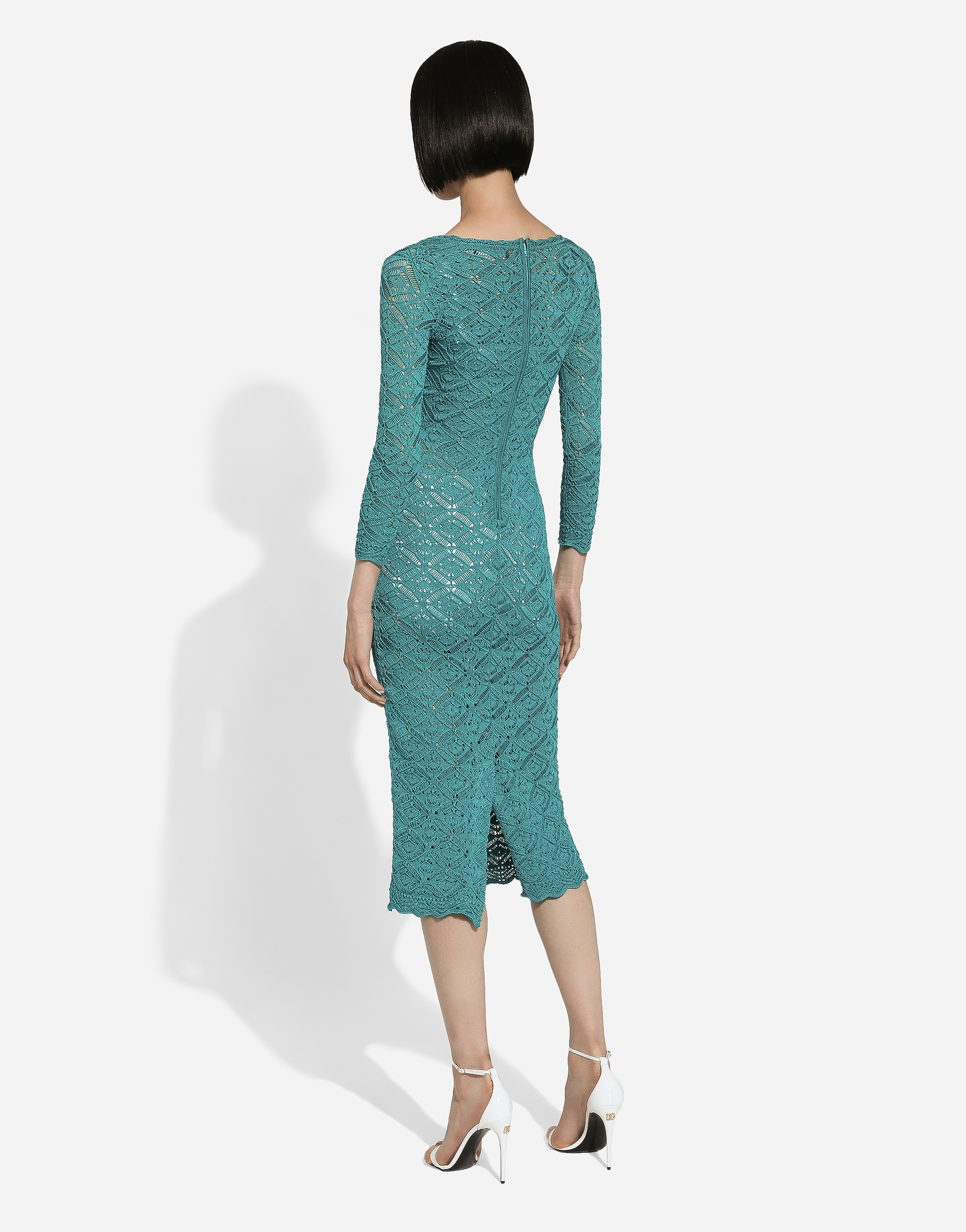 Shop Dolce & Gabbana Crochet Calf-length Dress In Blue