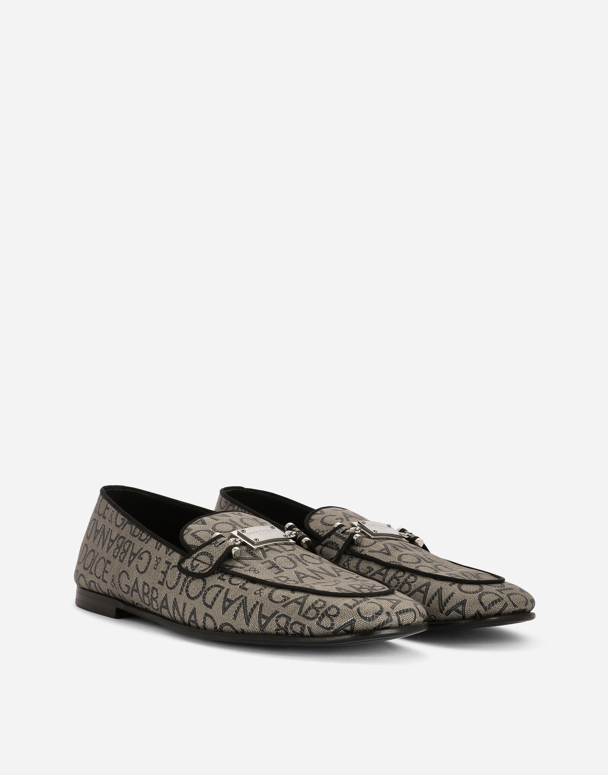 DOLCE & GABBANA JACQUARD SLIPPERS WITH LOGO TAG