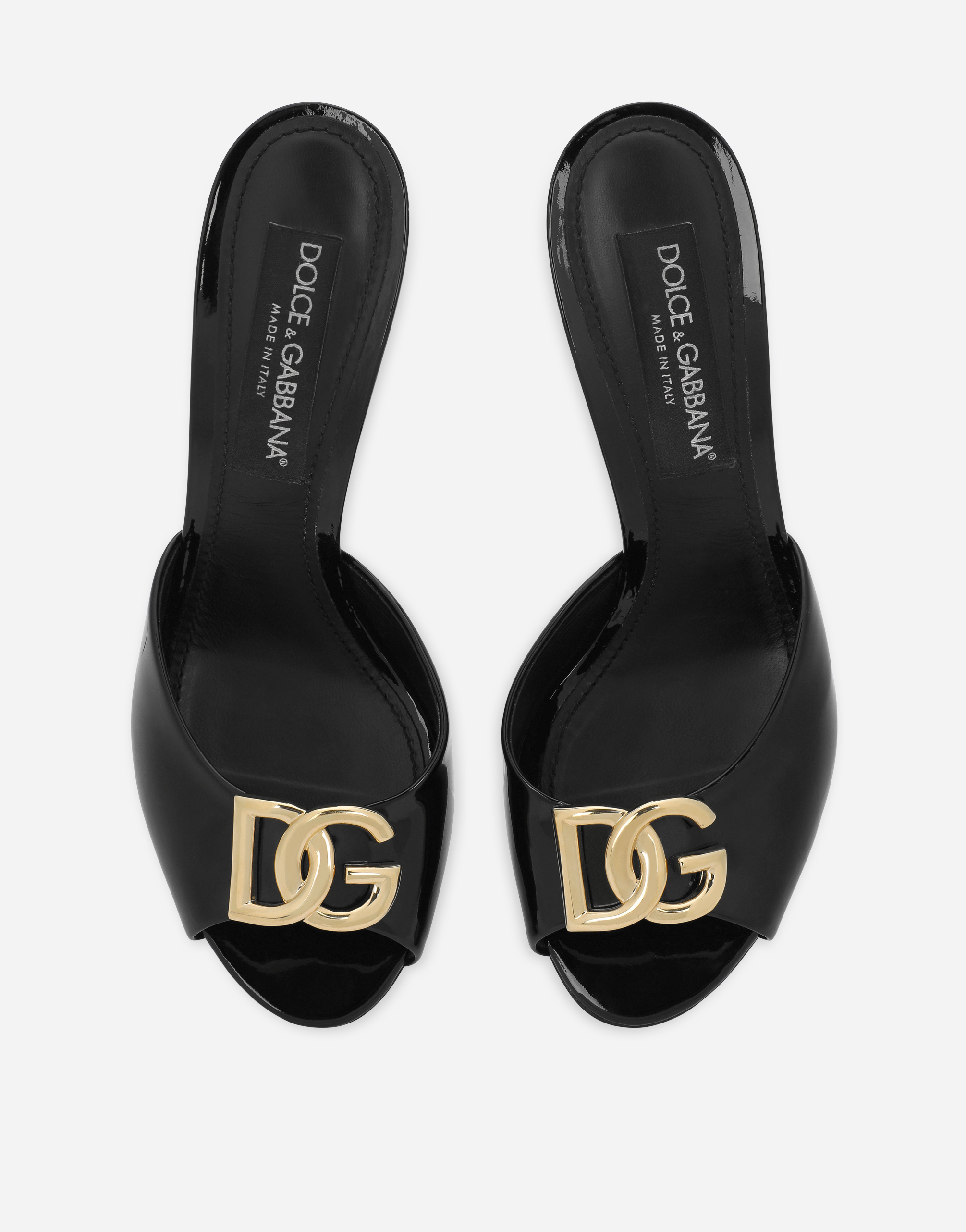 Shop Dolce & Gabbana Patent Leather Mules With Dg Logo In Black