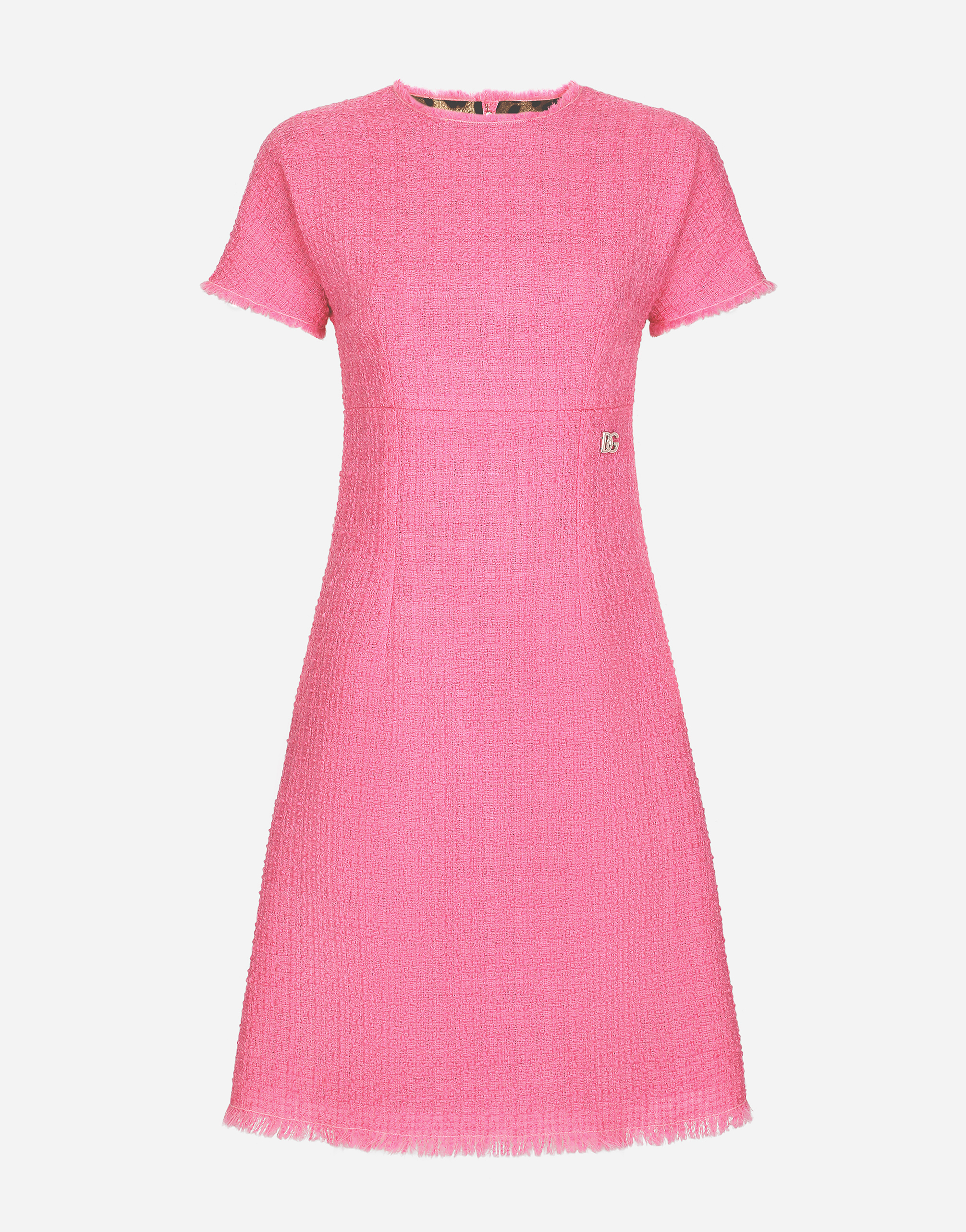 Dolce & Gabbana Raschel Tweed Calf-length Dress With Dg Logo - Woman Dresses Pink