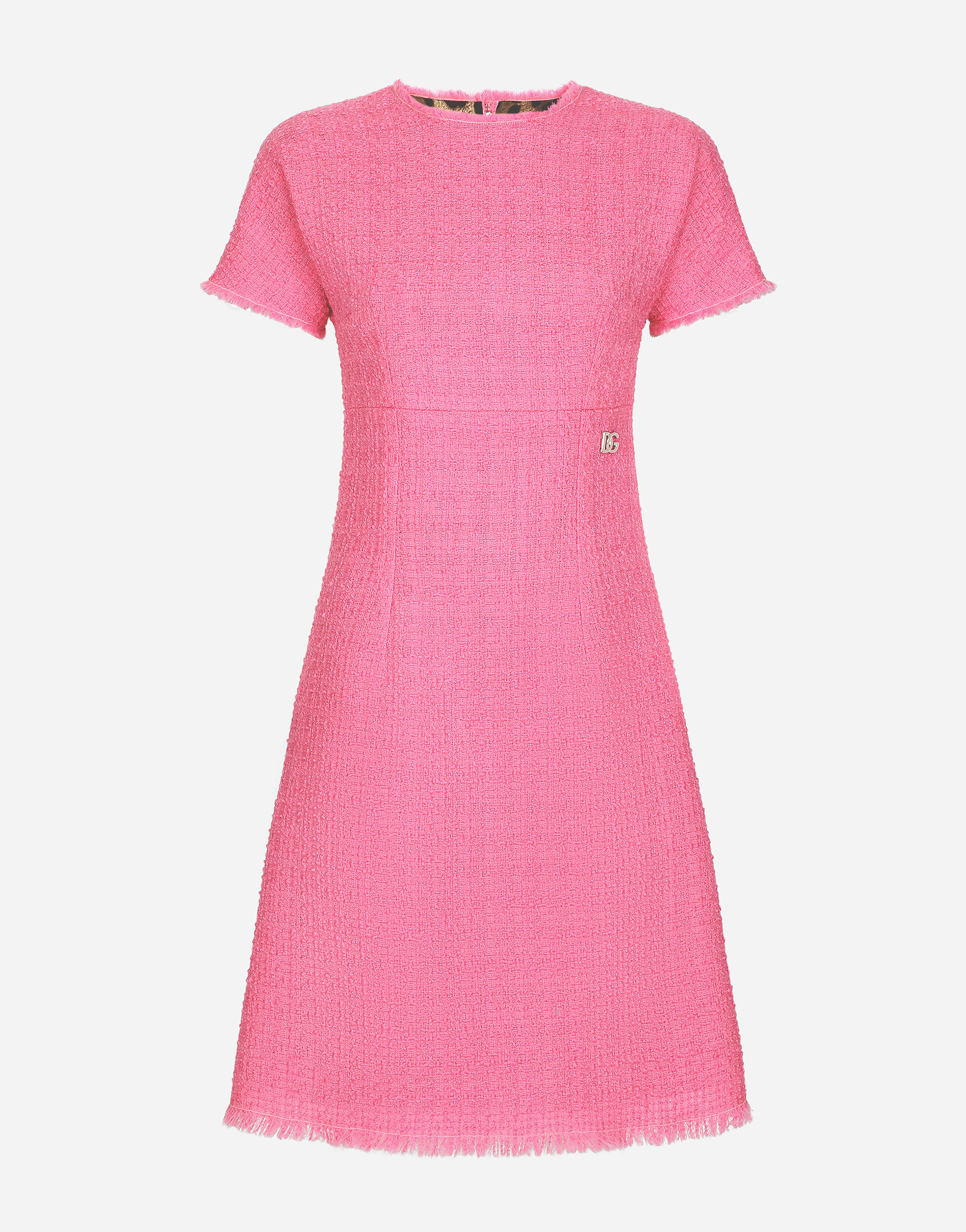 Dolce & Gabbana Raschel Tweed Calf-length Dress With Dg Logo In Pink