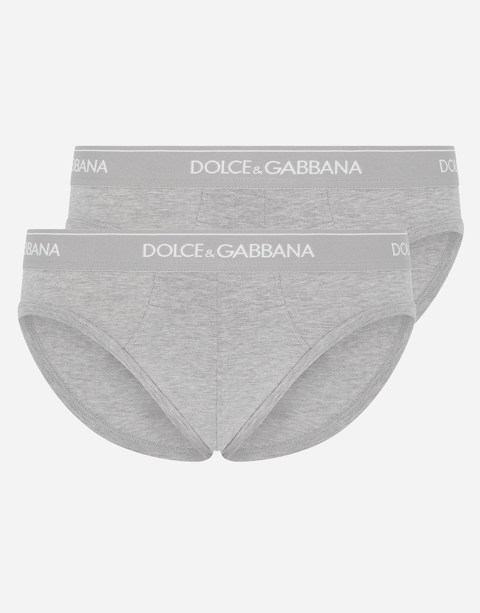 Dolce & Gabbana Stretch Cotton Mid-rise Briefs Two Pack In Grey